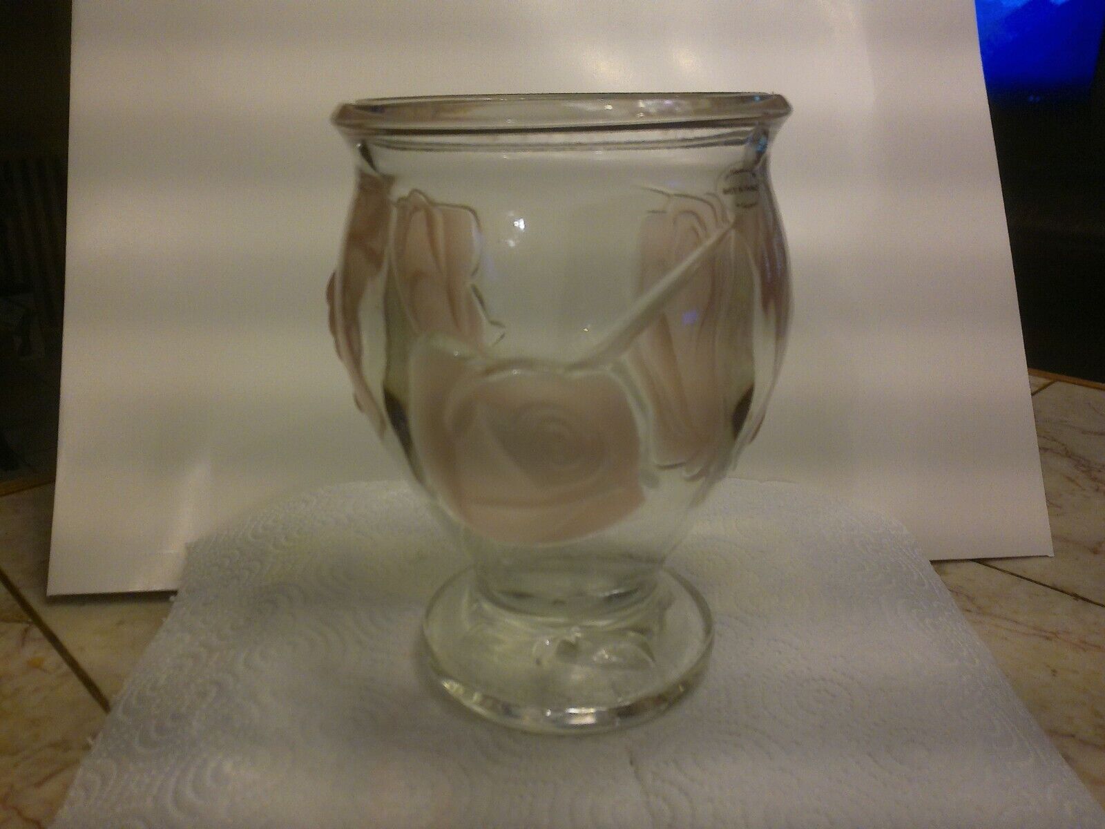 Teleflora French Flower Vase with Embossed Pale Pink Roses