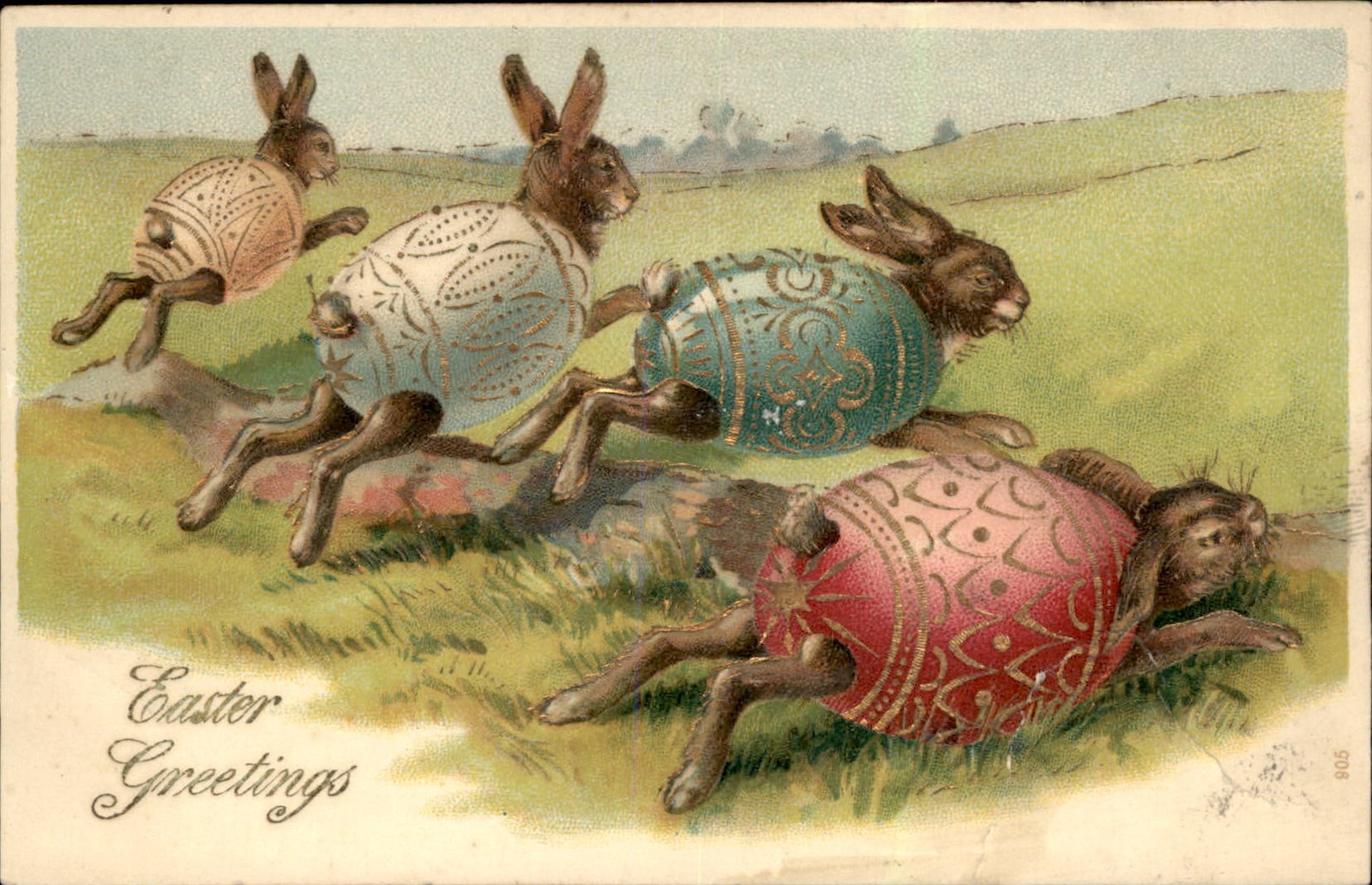 Easter Dressed Rabbits Running Animals Embossed c1900s-10s Vintage Postcard Easter Dressed Rabbits Running Animals Embossed c1900s-10s Vintage Postcard