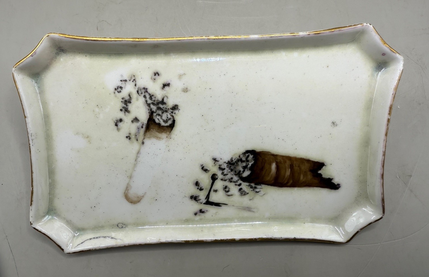 Antique Limoges Cigar Ashtray Trompe L'oeil Hand Painted Signed WG & Co France