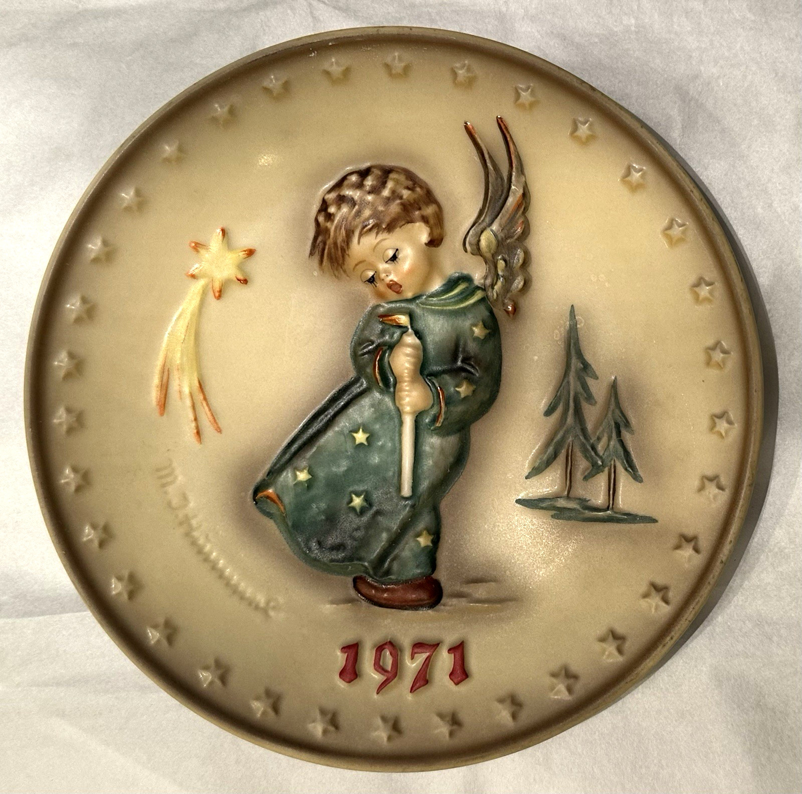 HUMMEL FIGURE PLATE 1971 HAND PAINTED GOEBEL PORCELAIN W GERMANY HEAVENLY ANGEL
