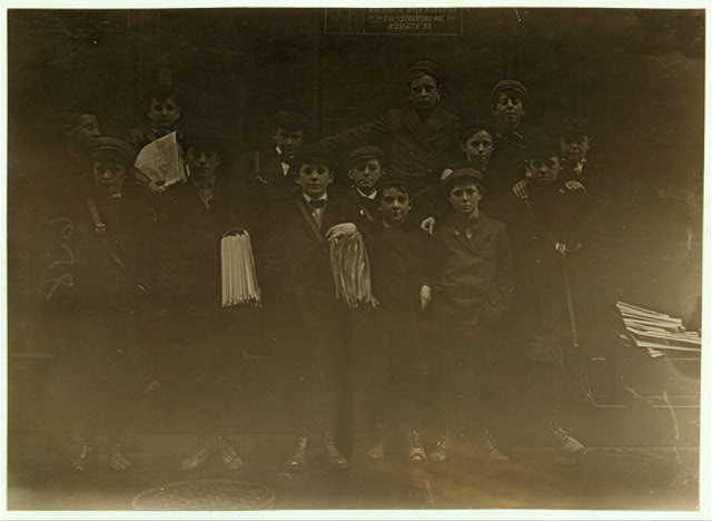 Photo:Bridgeport Connecticut Newsboys 1909 Boys Newspaper Sellers Steps