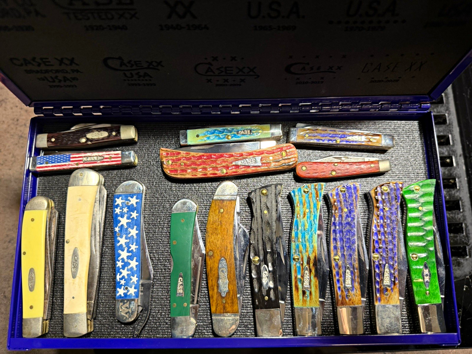 Lot of Case knives with a display box included. All new knives never used.