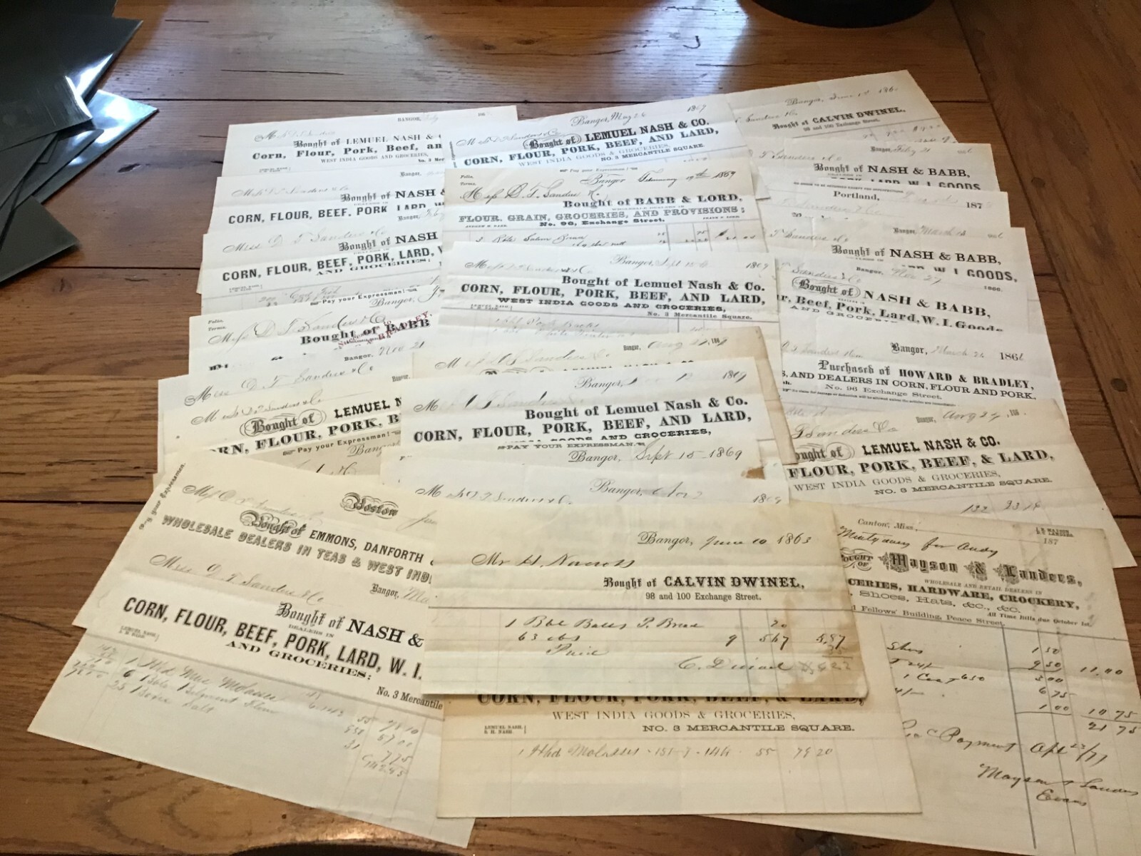 1863-70s BANGOR MAINE 27 Billhead Invoice\'s Nash & Babb, Mason & Landers etc CW 1863-70s BANGOR MAINE 27 Billhead Invoice\'s Nash & Babb, Mason & Landers etc CW