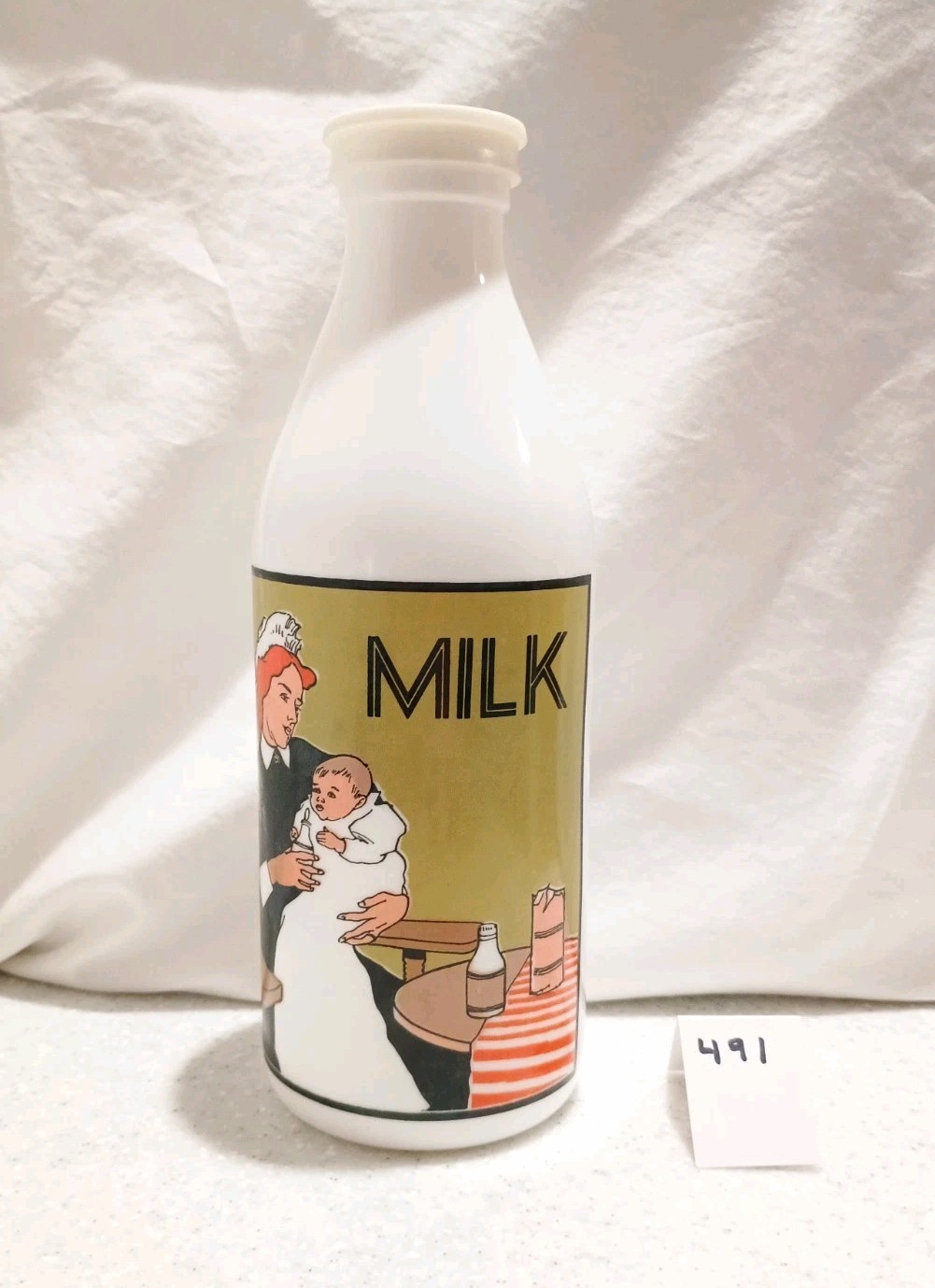 Vintage Mid 20th Century Egizia Italian Milk Bottle. Opaque White Glass.