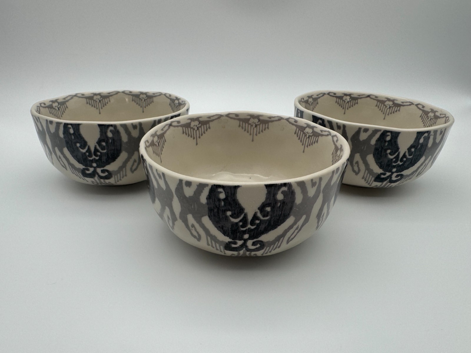 Anthropologie Tanja Gray Ikat Gold Bowls Set Denim Blue Silver Discontinued READ