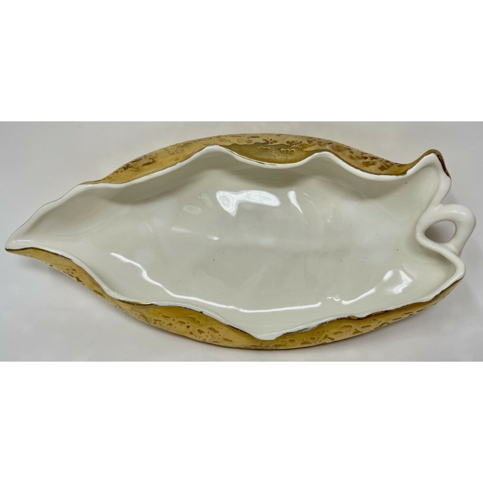 Vintage Weeping Gold 24 K Folded Leaf, Hand Applied Gold Glazed, Candy Dish
