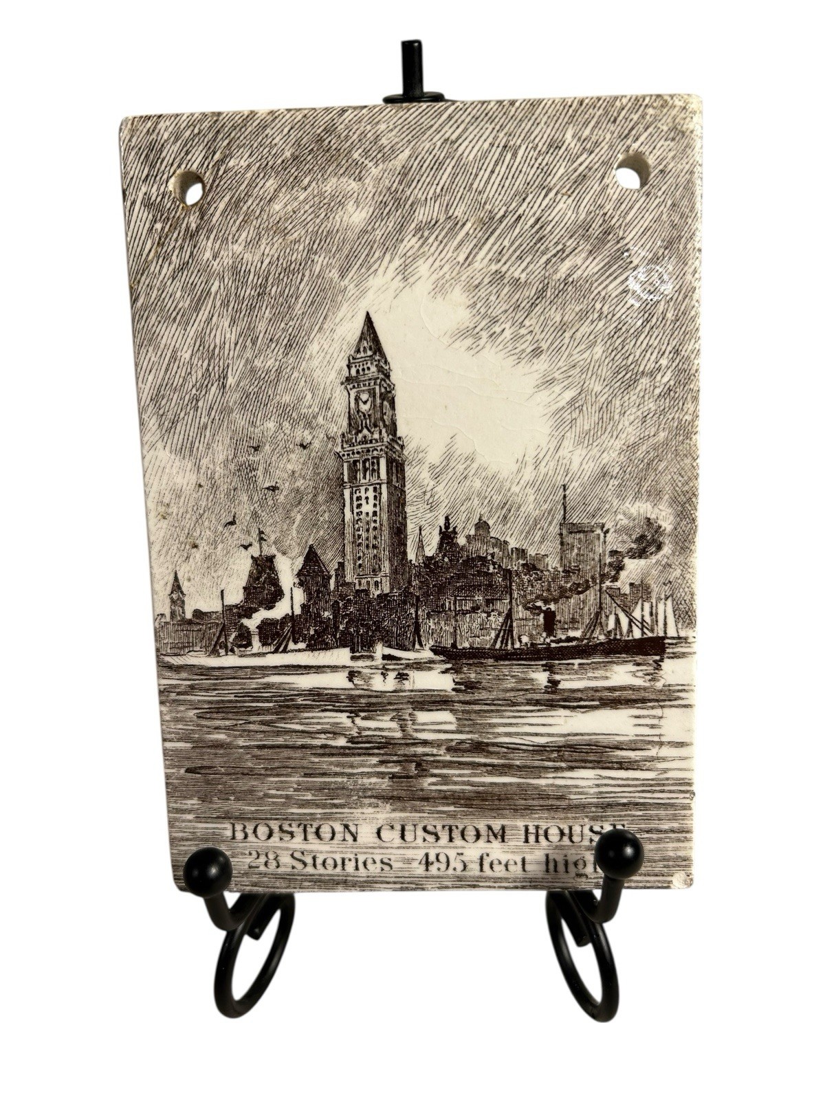 Antique Wedgwood 1915 Calendar Advertising Tile Boston Custom House Antique Wedgwood 1915 Calendar Advertising Tile Boston Custom House