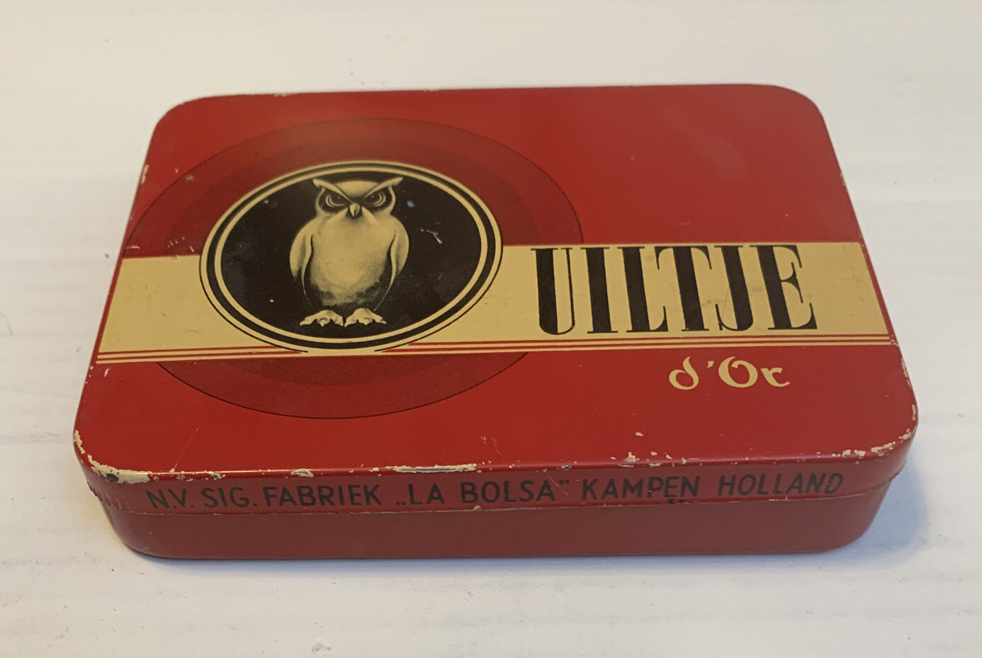 Art Deco Uiltje Owl Cigar Tobacco Tin D’OR Vintage