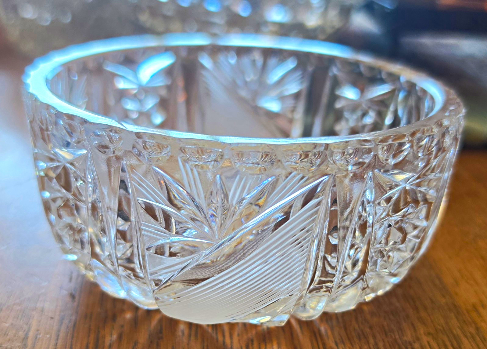 Vintage Czech crystal Bohemia cracker bowl with handmade engraved decorations