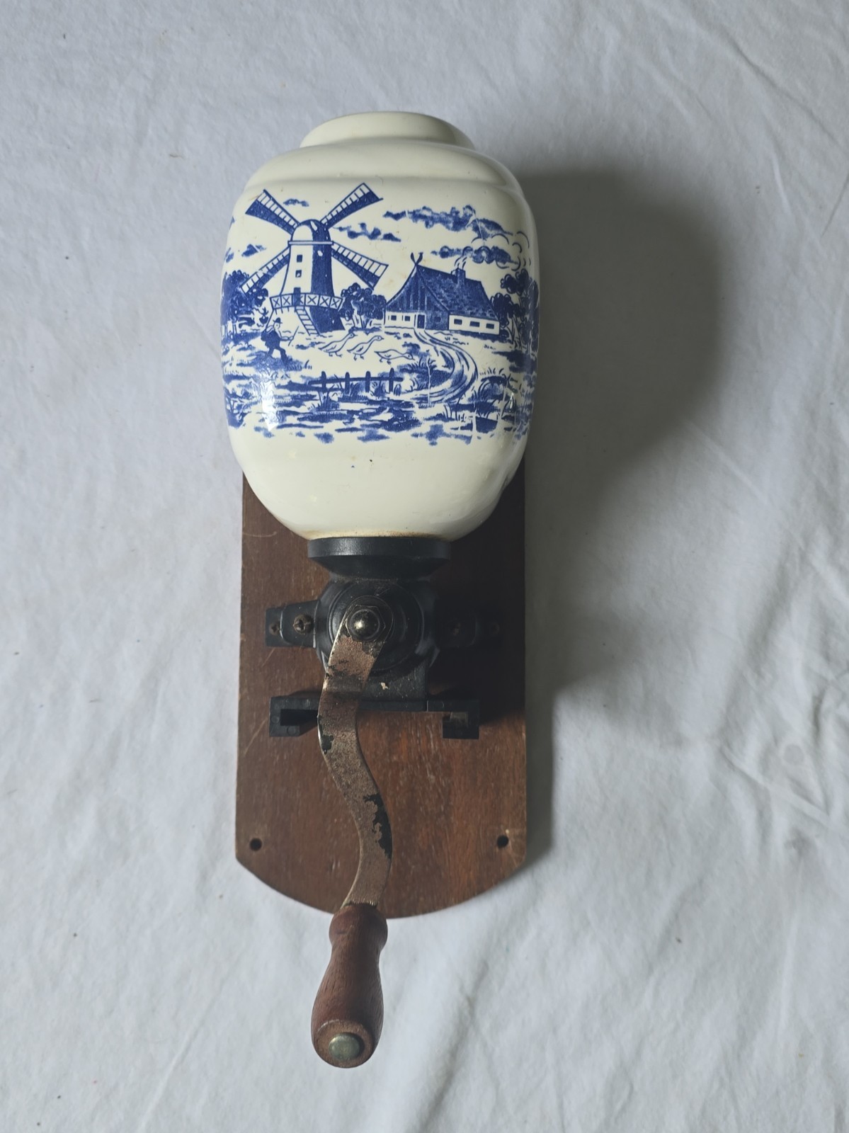 Vintage HT Wall Coffee Grinder Ceramic Delft Blue Windmill German