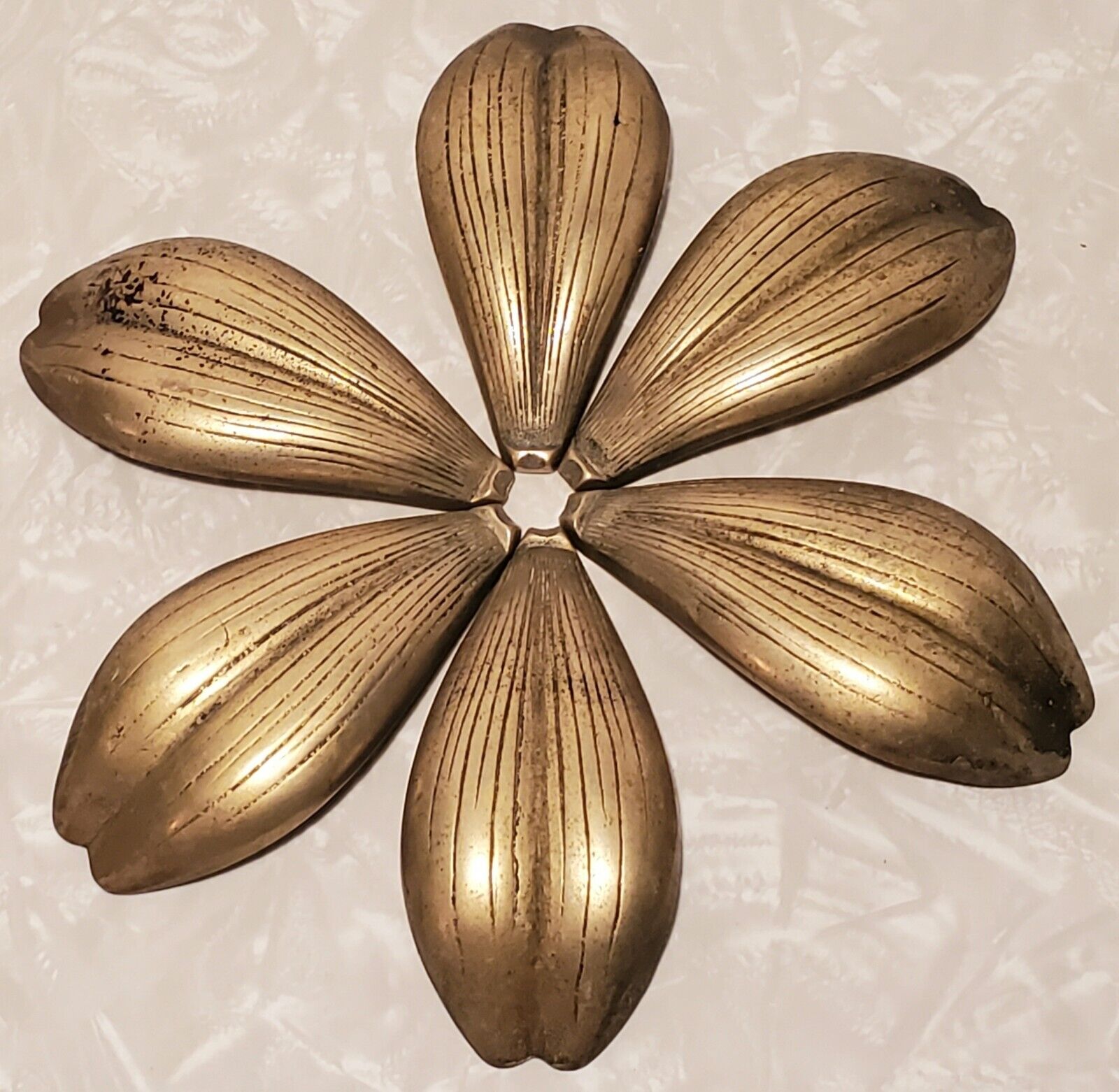 6 Brass Lotus Flower Petals ONLY Sculpture Ashtray Replacement Parts Vintage