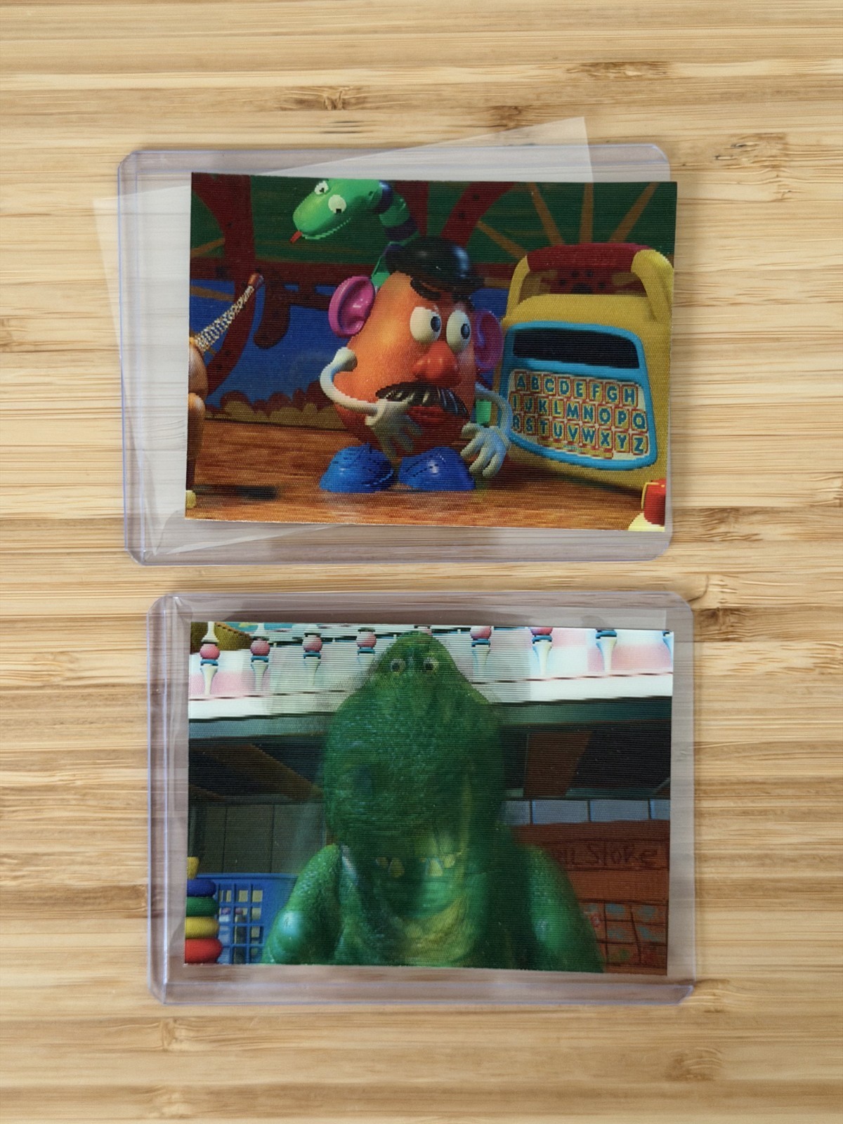 1995 TOY STORY FOIL 3D MOTION INSERT 2 CARD SET DISNEY MR. POTATO HEAD REX MOVIE