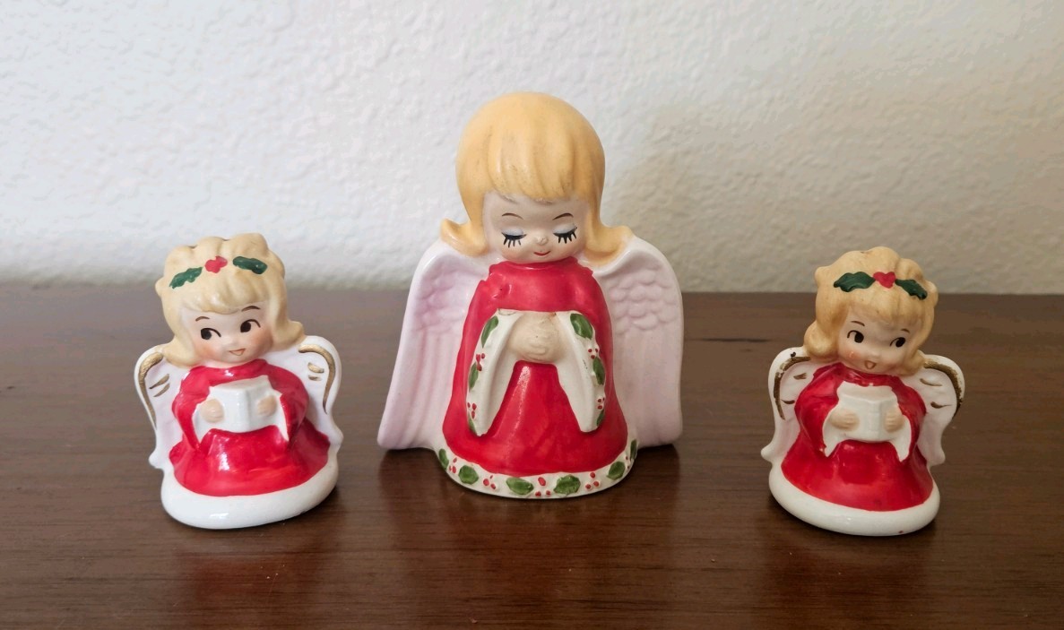Vintage Lefton Christmas Angel Napkin Holder with Angel Salt and Pepper Shakers