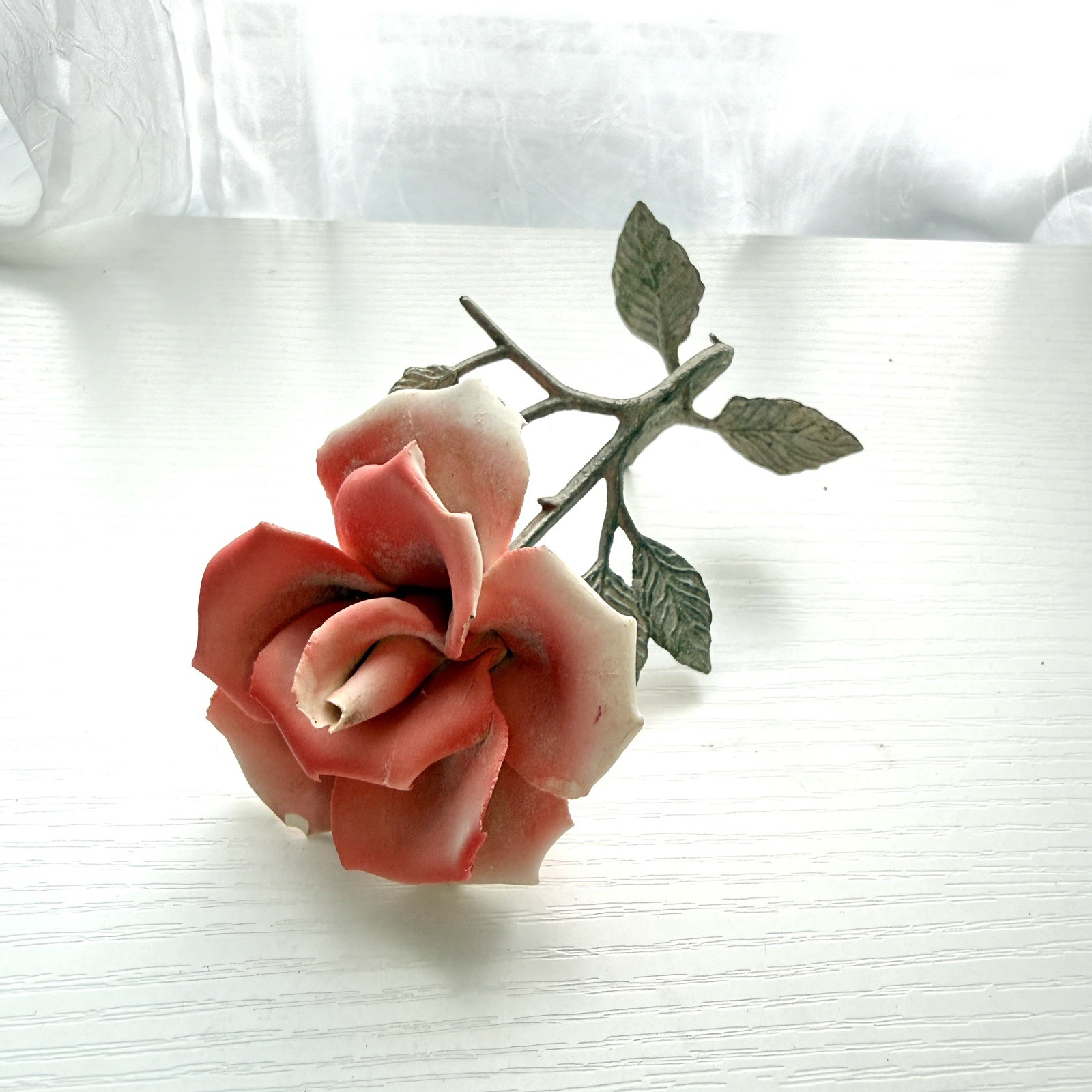 Vintage, Capodimonte Porcelain And Brass Rose, long version, M5 Vintage, Capodimonte Porcelain And Brass Rose, long version, M5