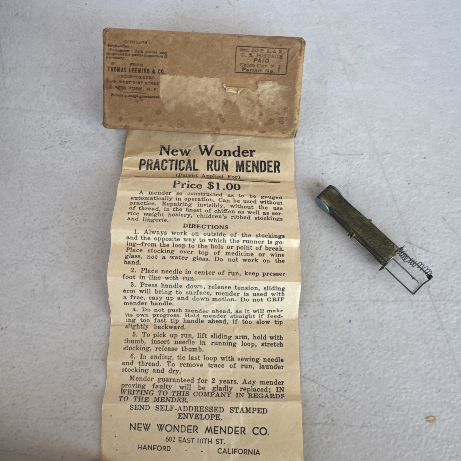 Vintage New Wonder Practical Run Mender Stocking Repair Tool with Box And Insert
