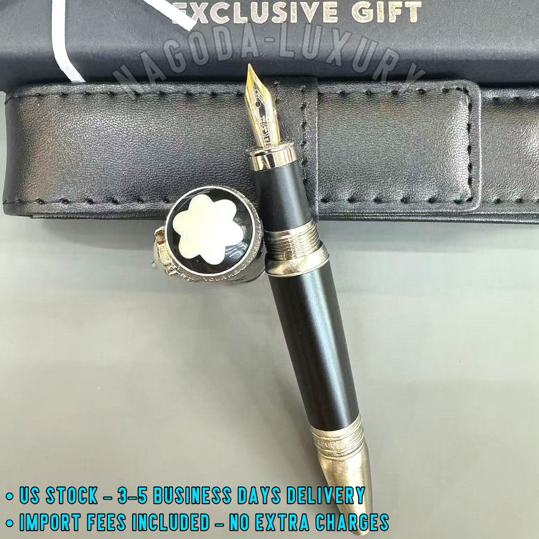 HOT MB Meisterstück Black Fountain Pen Gold F Nib Silver Trim RARE BID NOW HOT MB Meisterstück Black Fountain Pen Gold F Nib Silver Trim RARE BID NOW