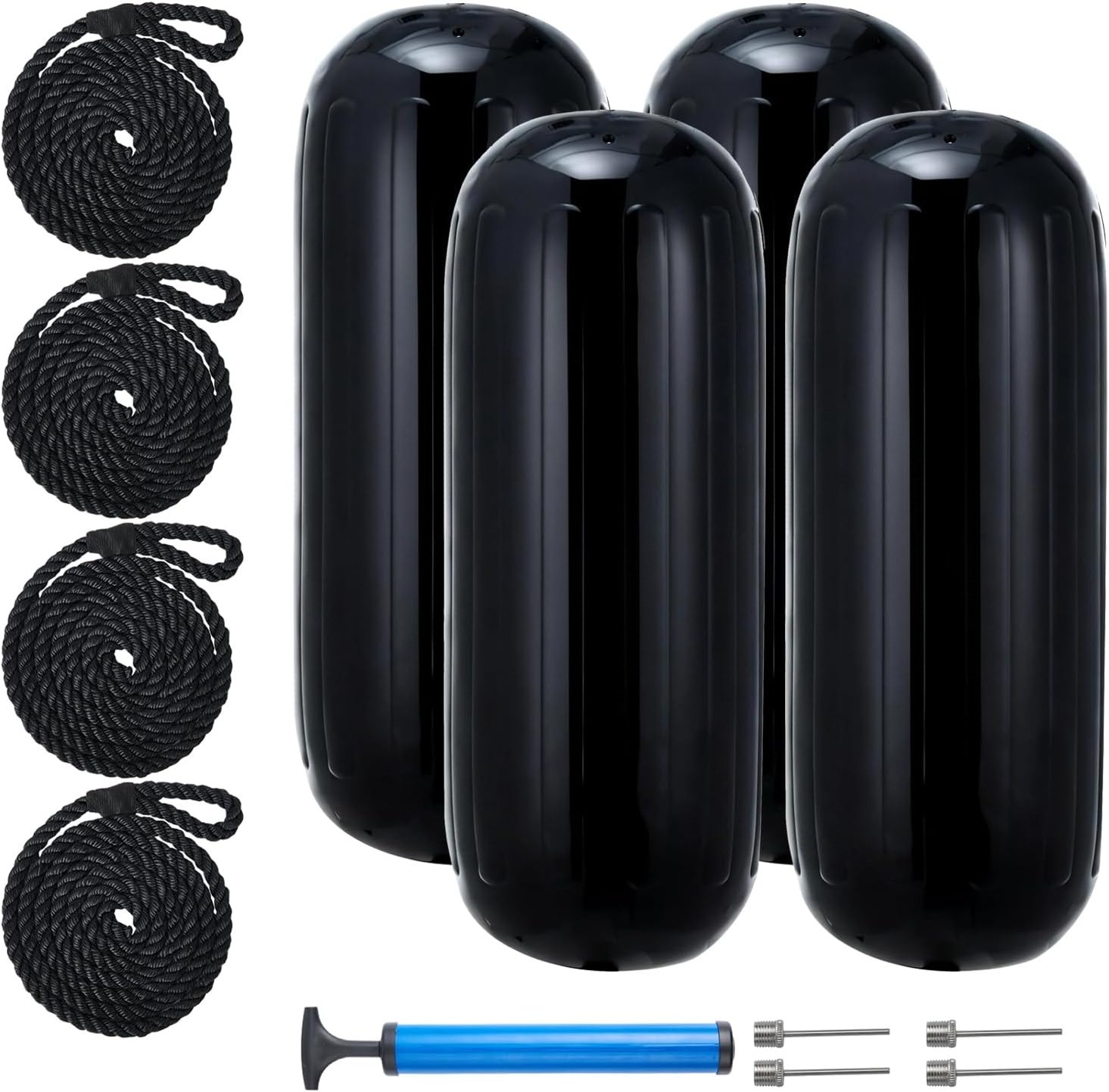 4 Pack Boat Fenders 10x28'' with Boat Bumpers & Ribbed Center Hole for Docking