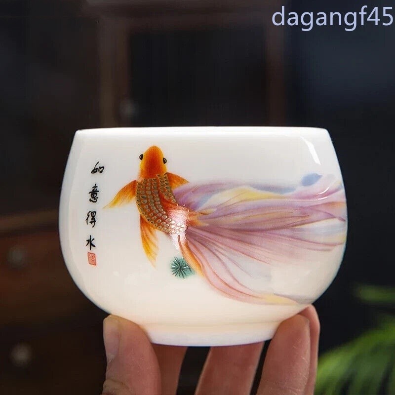 160ml Hand-painted Koi Fish White Porcelain Master Cup Exquisite Tea Cup Teaware 160ml Hand-painted Koi Fish White Porcelain Master Cup Exquisite Tea Cup Teaware