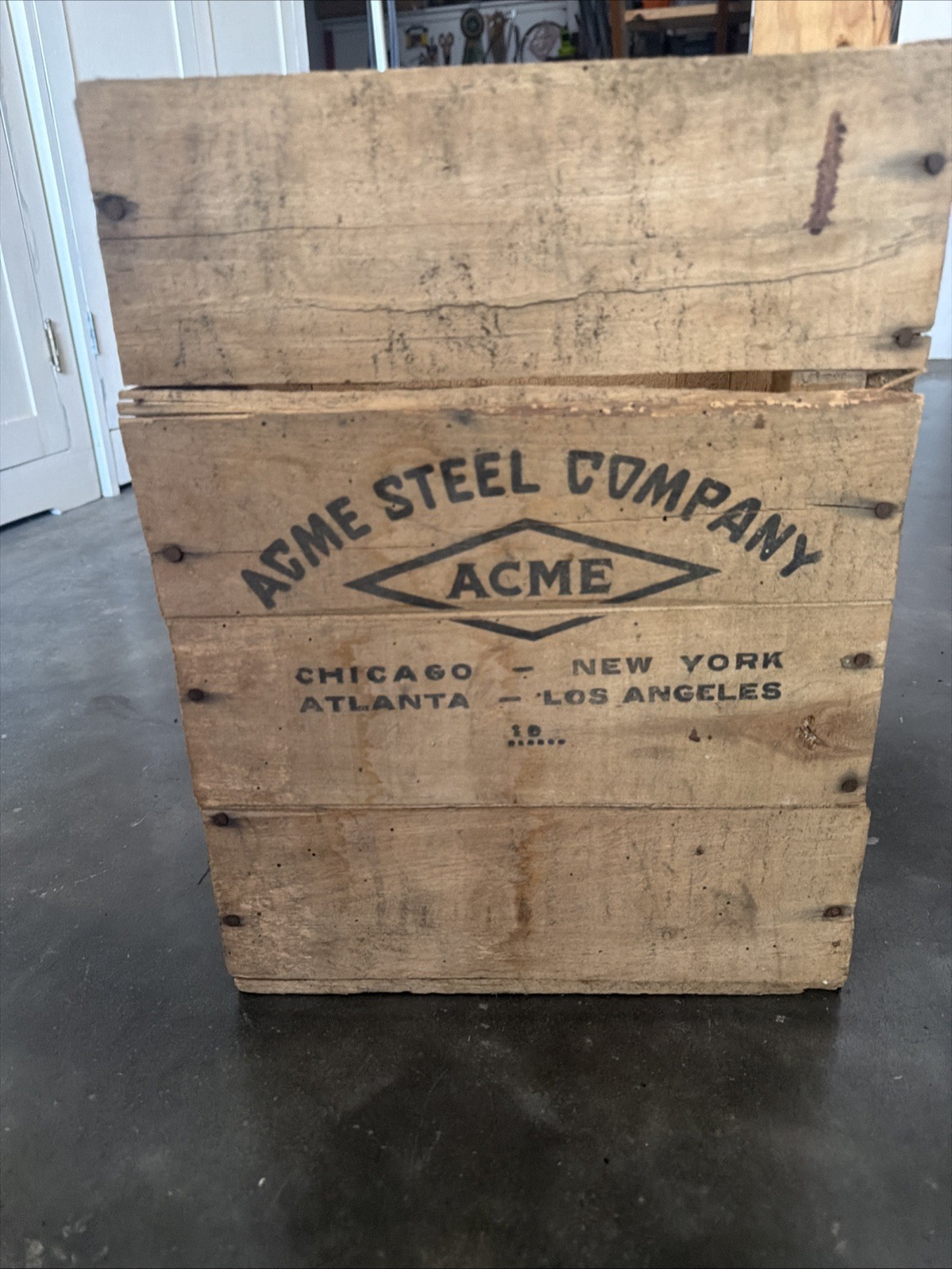 Vintage Acme Steel Company Crate 15.5x 11x11 Chicago New York Atlanta LosAngeles