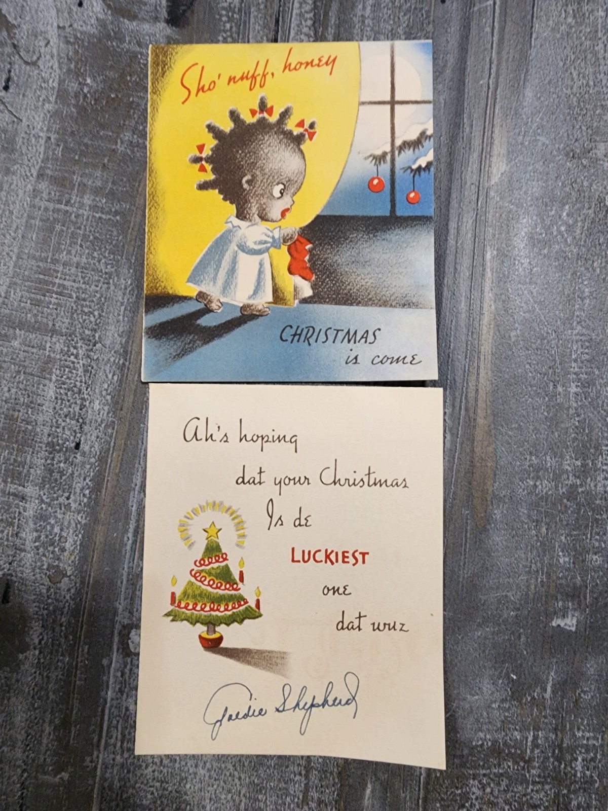 Vtg Norcross Christmas Card Lot 1940s WWII Letter Esther Goldie