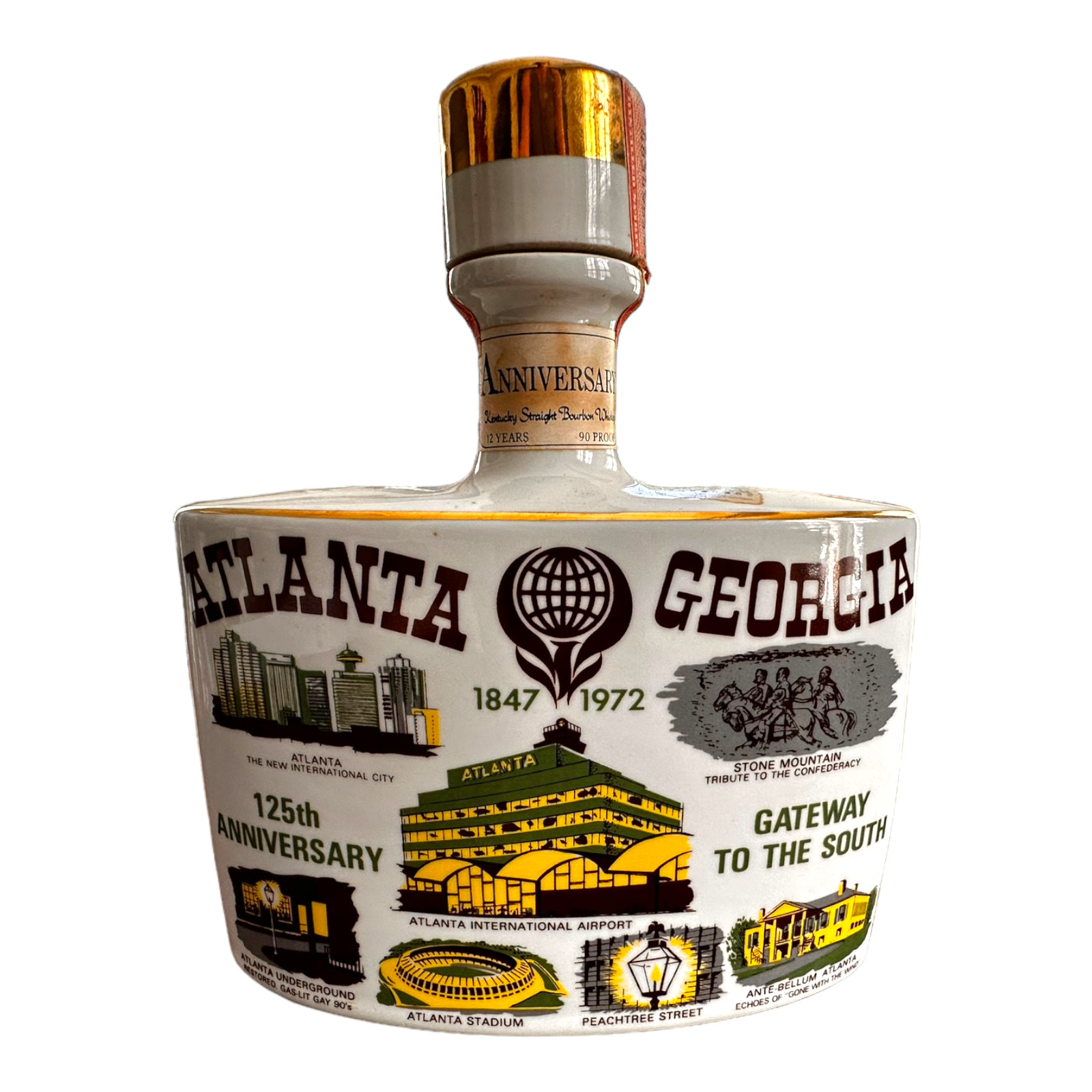1972 Kentucky Straight Bourbon Whiskey Anniversary Atlanta GA Porcelain Decanter 1972 Kentucky Straight Bourbon Whiskey Anniversary Atlanta GA Porcelain Decanter