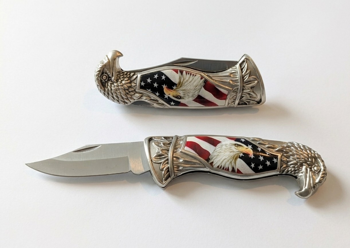 American Flag Bald Eagle Pocket Knife Folding Patriotic USA Collectible Gift