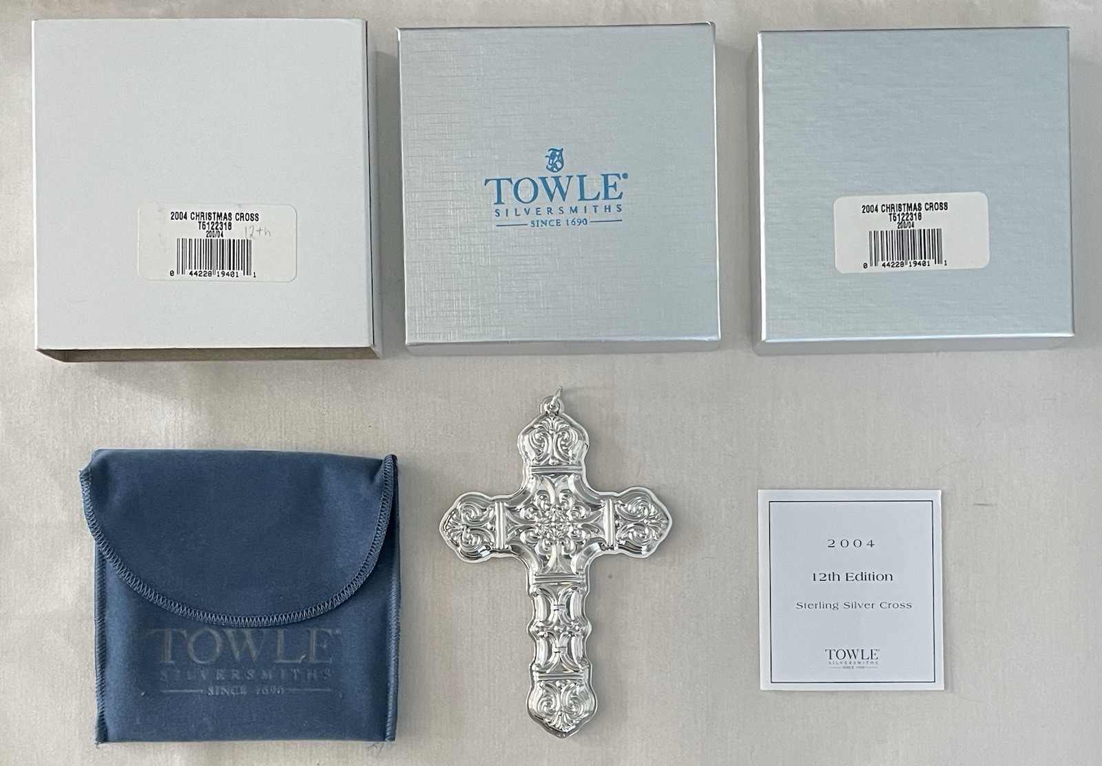 2004 Towle Sterling CHRISTMAS CROSS Ornament 12TH Edition