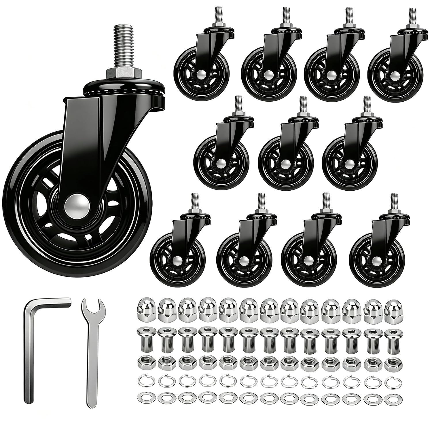 Creeper Wheels Replacement Set of 12, 2.5 Inch Snap on Creeper Caster