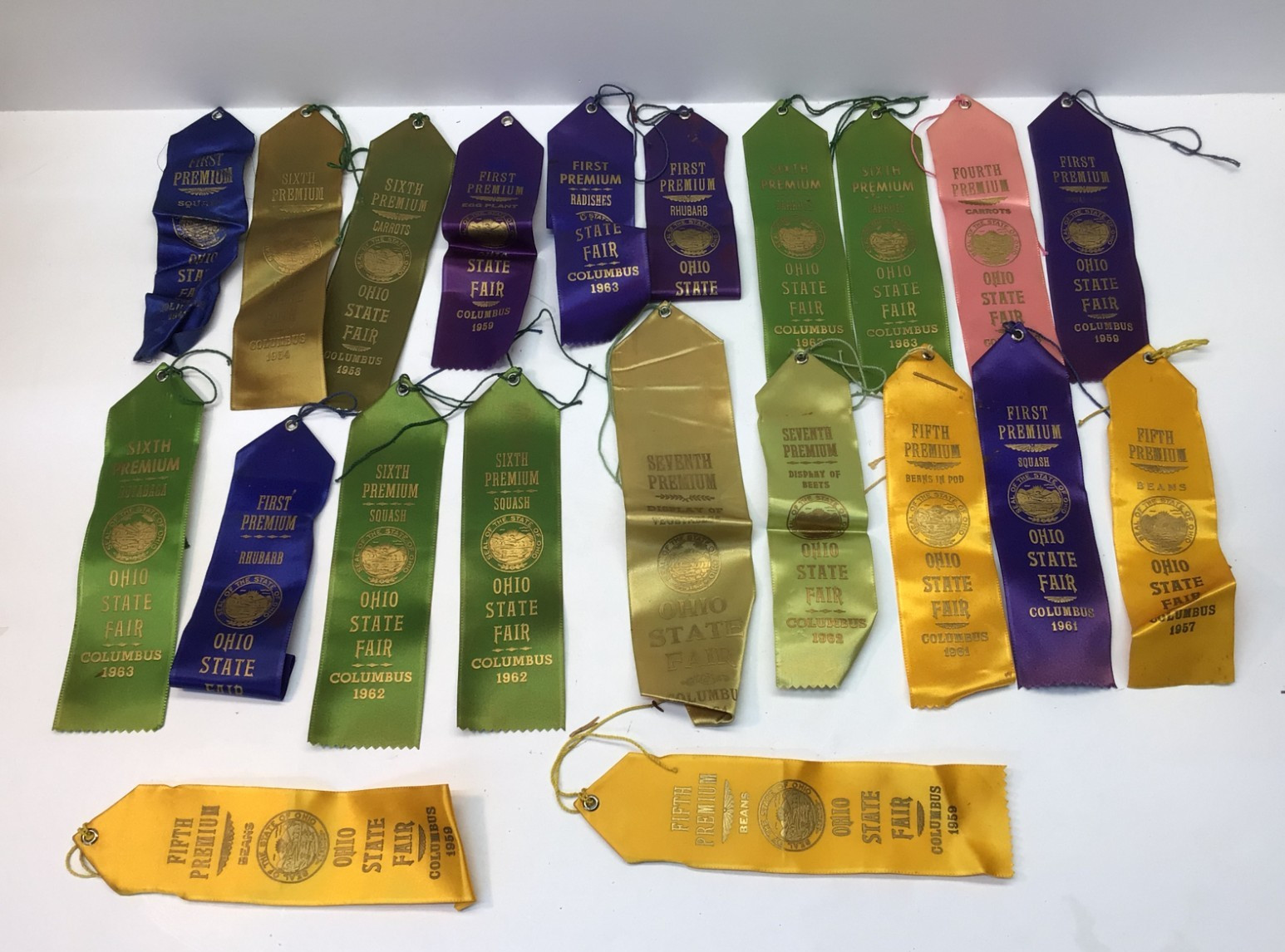21-Vintage Ohio State Fair Ribbons 1949-1963. From R.B.Powers Co. Ashley, OH