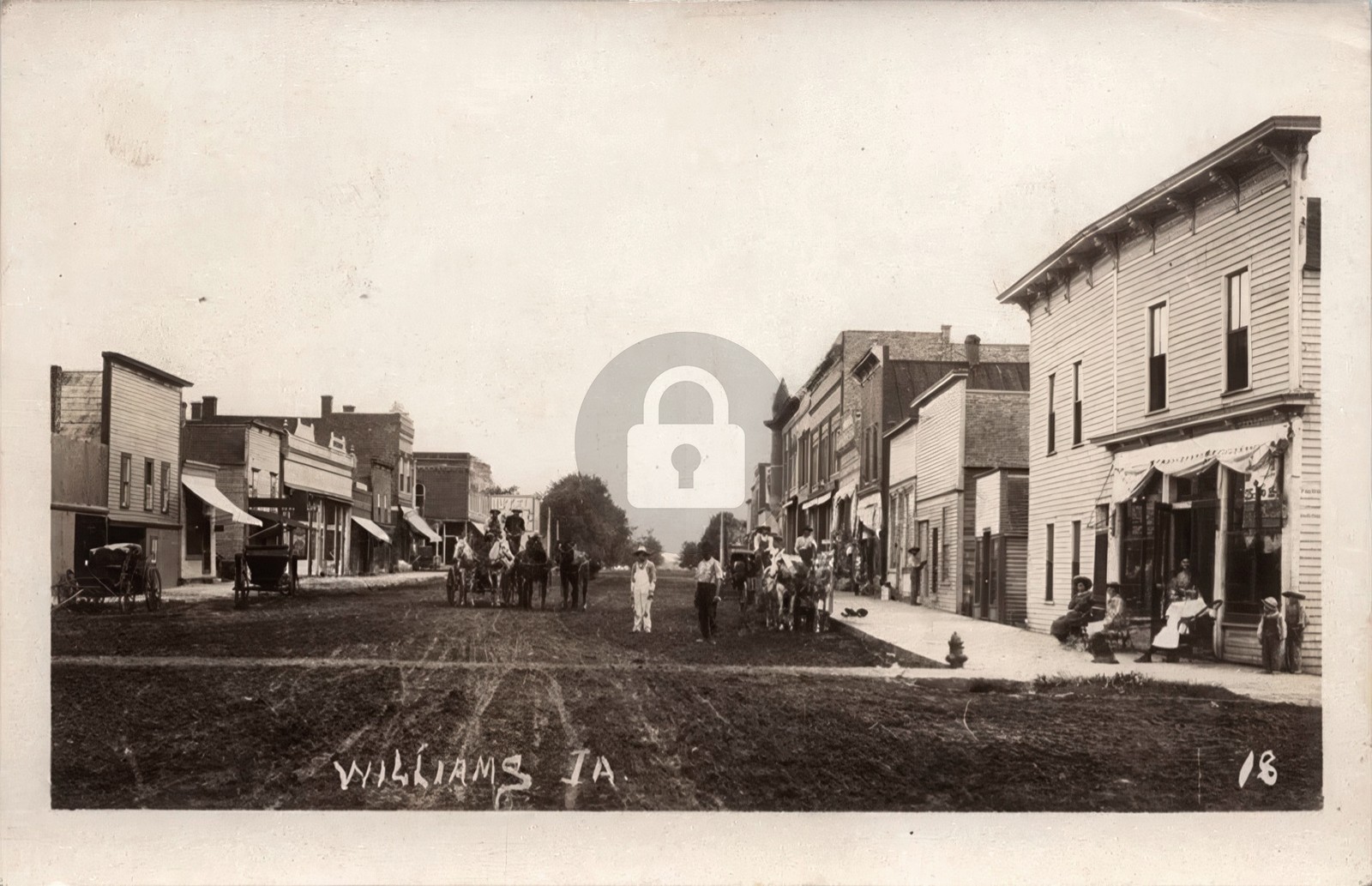 Dirt Main Street w Horse Wagons WILLIAMS Iowa Hamilton County 1910s RPPC COPY Dirt Main Street w Horse Wagons WILLIAMS Iowa Hamilton County 1910s RPPC COPY
