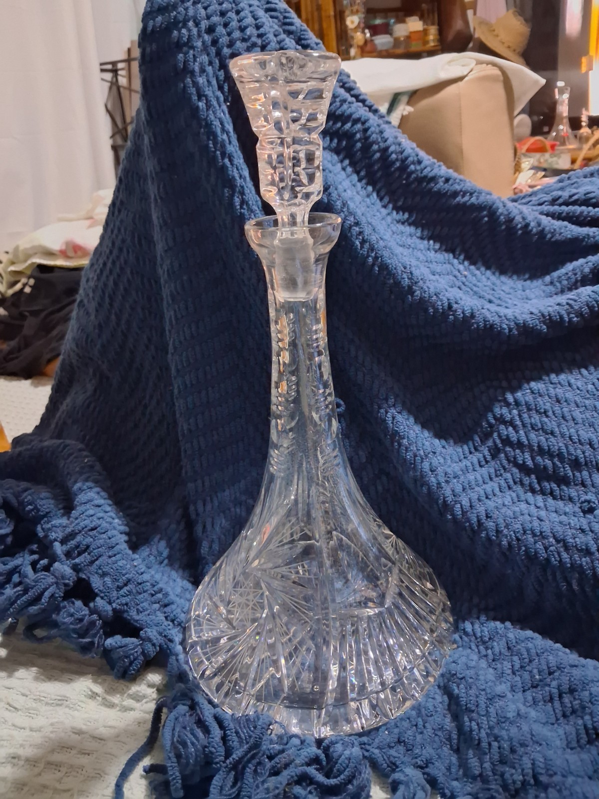 Vtg Rare Tall Bohemian Decanter with original Stopper Pinwheel design,  Stunning
