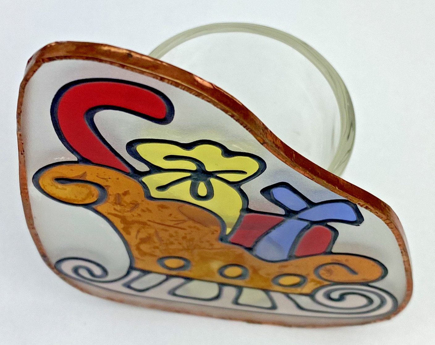 Vintage Po-Zo Stained Glass Christmas Votive Sleigh Gifts Presents EUC Taiwan Vintage Po-Zo Stained Glass Christmas Votive Sleigh Gifts Presents EUC Taiwan
