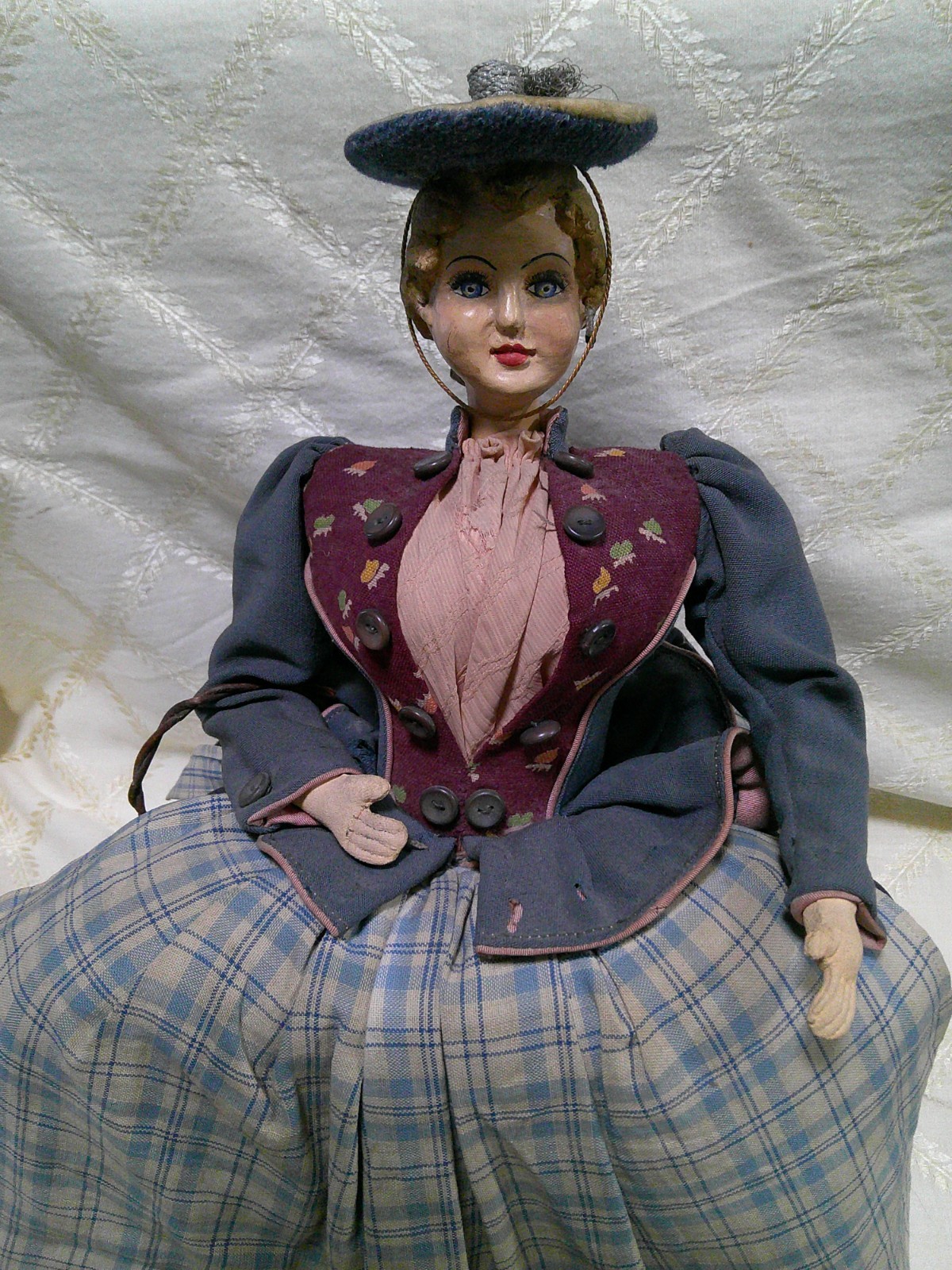 Rare Antique Victorian Folk Art Papier Mache Fabric German Tea Cozy Doll 18 Rare Antique Victorian Folk Art Papier Mache Fabric German Tea Cozy Doll 18