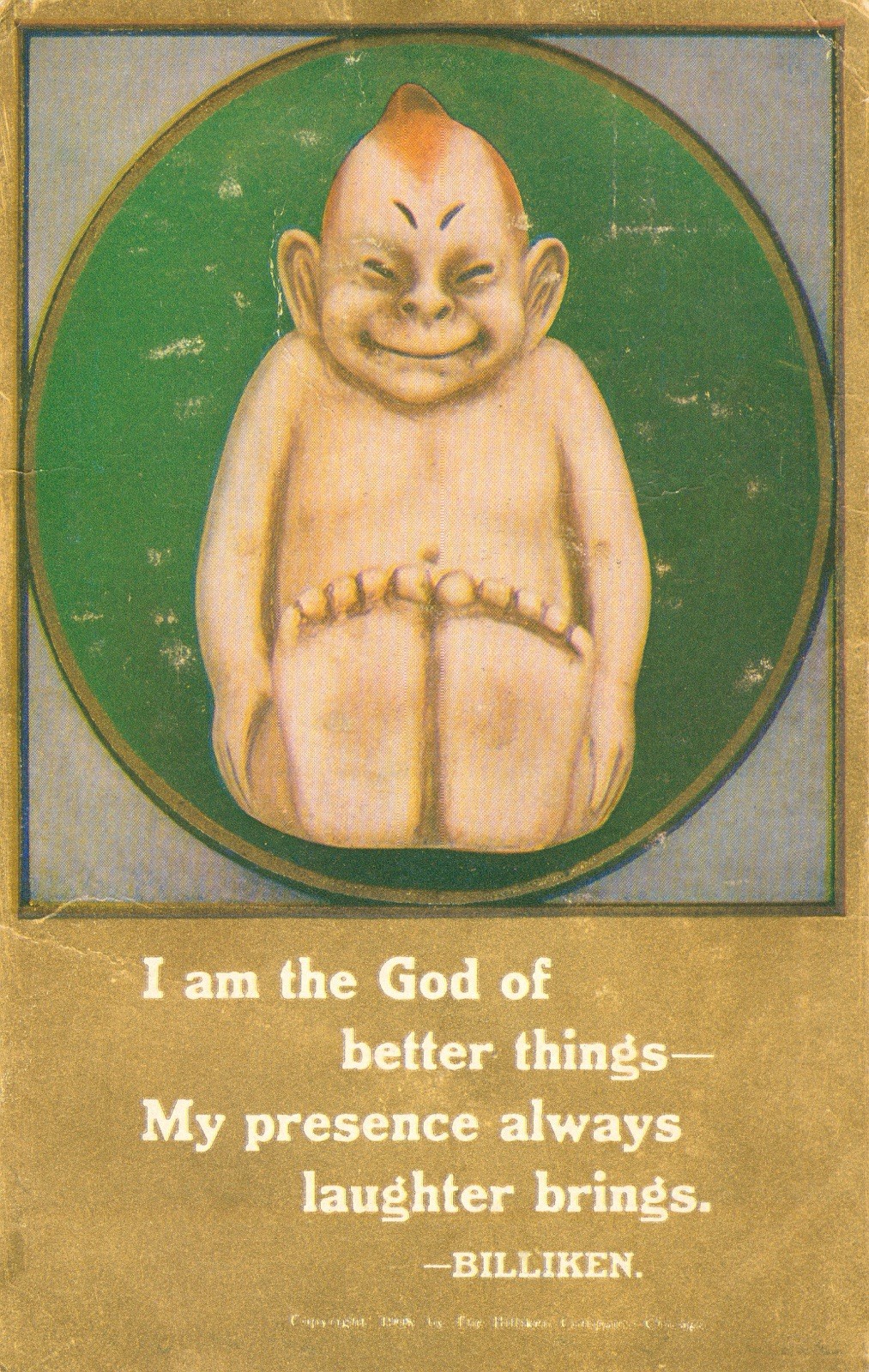 Humorous 'I am the God of Better Things...' by BILLIKEN Postcard Antique 1910