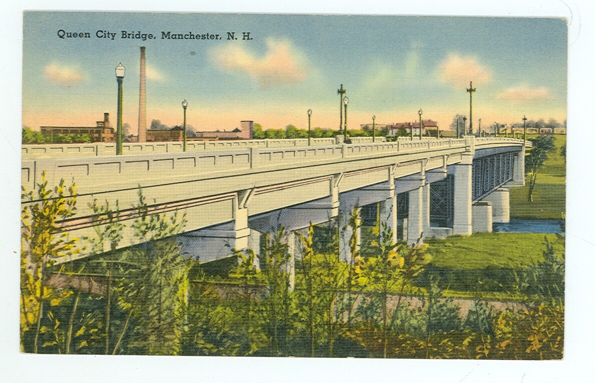 MANCHESTER,NEW HAMPSHIRE-QUEEN CITY BRIDGE-LINEN-#61986-(NH-M) MANCHESTER,NEW HAMPSHIRE-QUEEN CITY BRIDGE-LINEN-#61986-(NH-M)