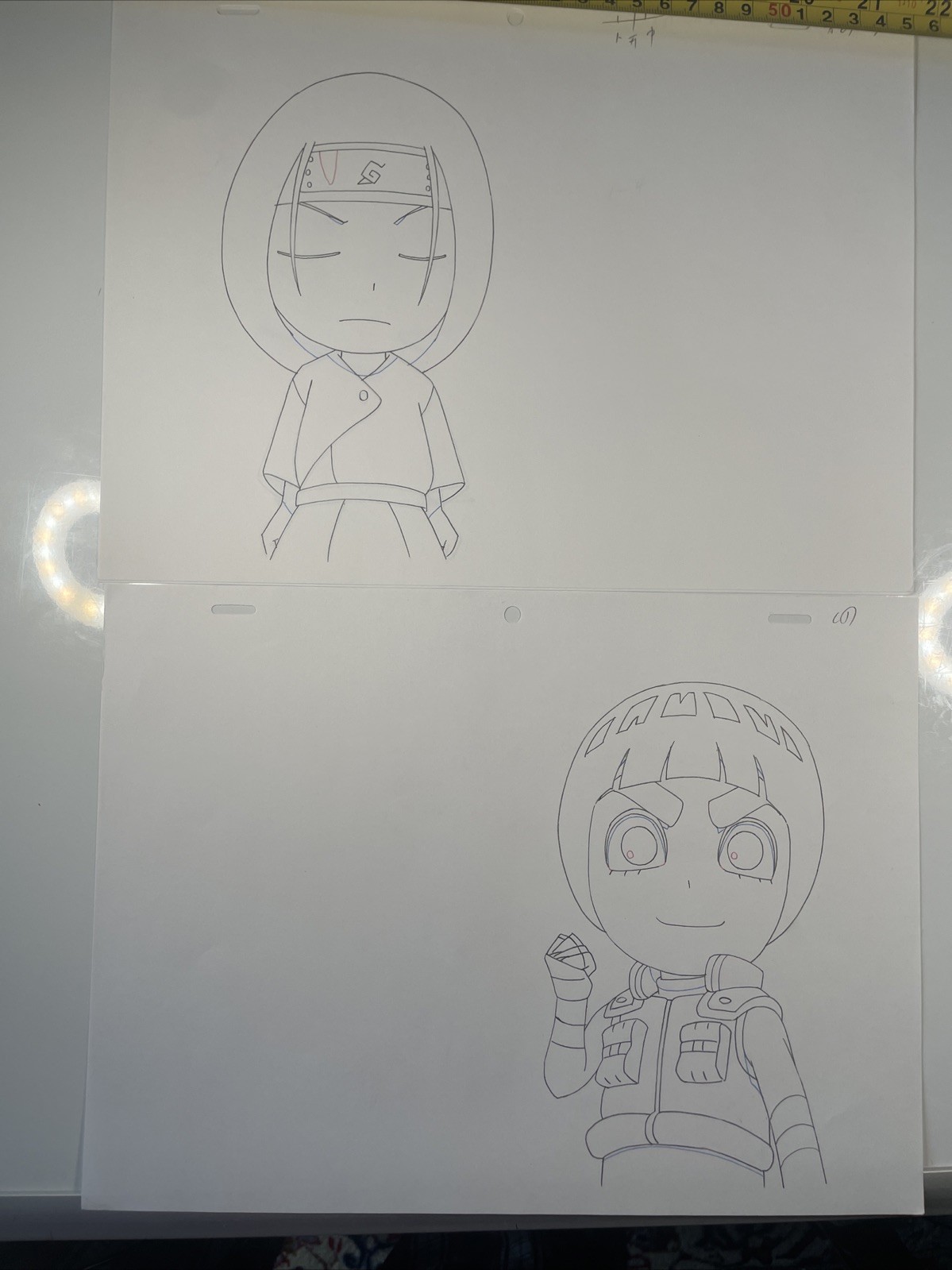 Naruto SD Animation  Cel Anime Art ROCK LEE - NEJI HYUGA Genga Douga  #1 I1