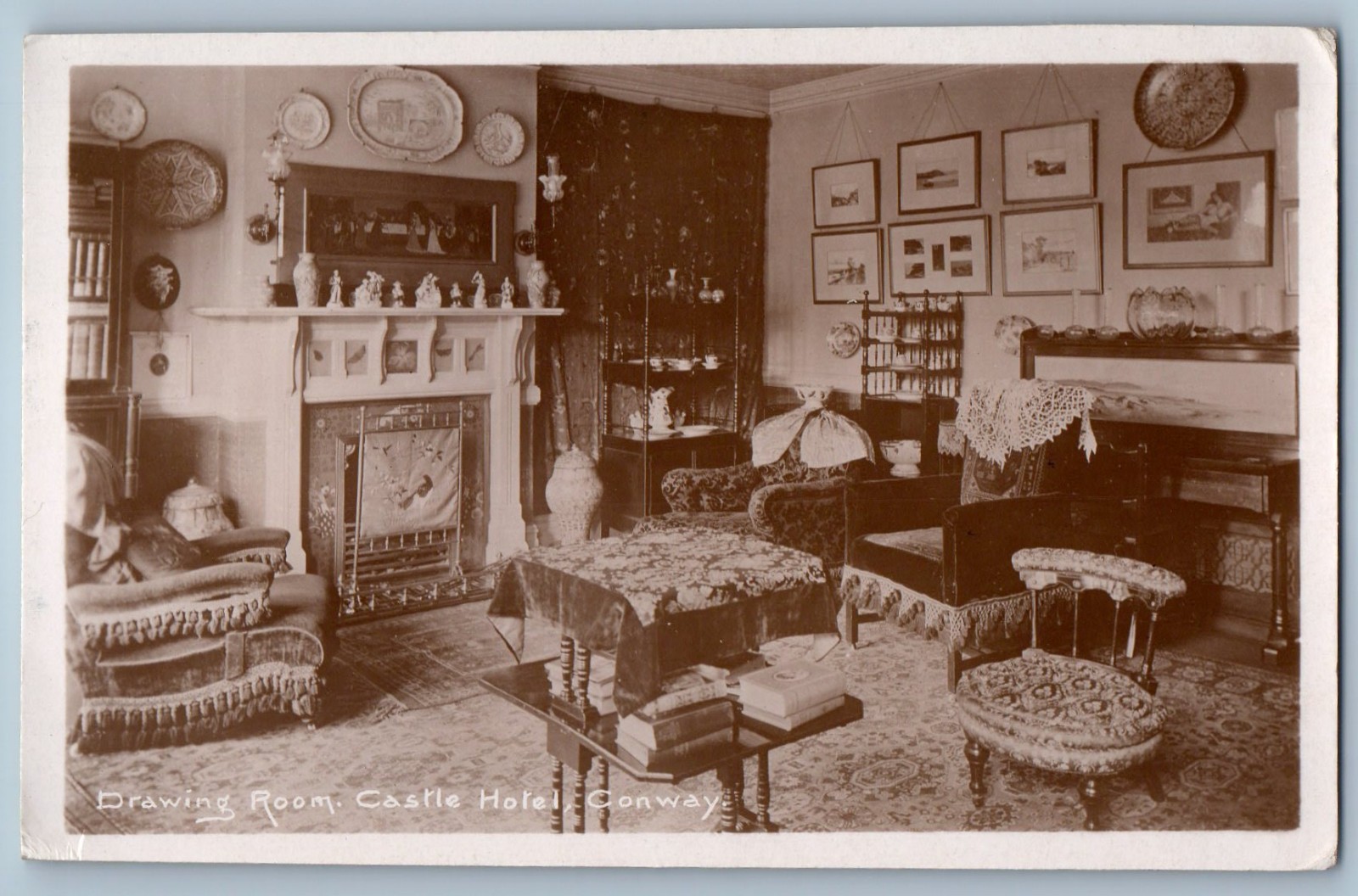 Conwy Wales Postcard Drawing Room Castle Hotel Conwy c1910 RPPC Photo