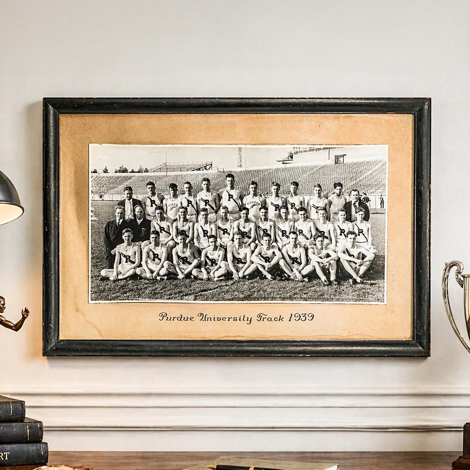 Large Original Antique Photograph Purdue University Framed Track Running Team Large Original Antique Photograph Purdue University Framed Track Running Team