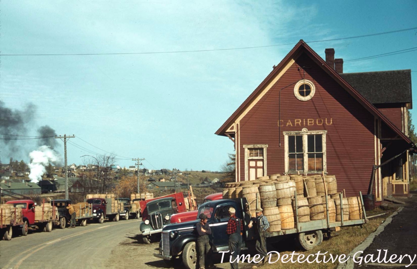Trucks Loaded with Potatoes, Caribou, Maine - 1940 - Historic Photo Print