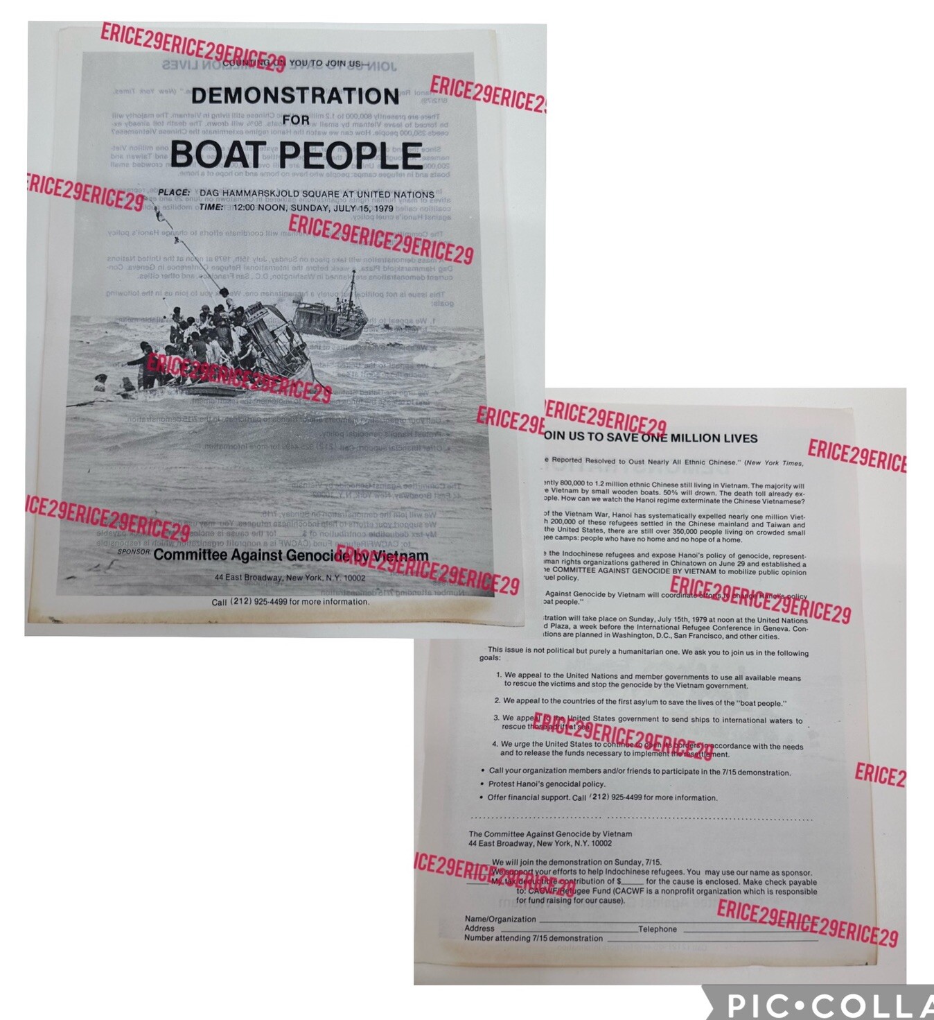 Demonstration For Boat People Committee Against Genocide by Vietnam 1979 Flyer
