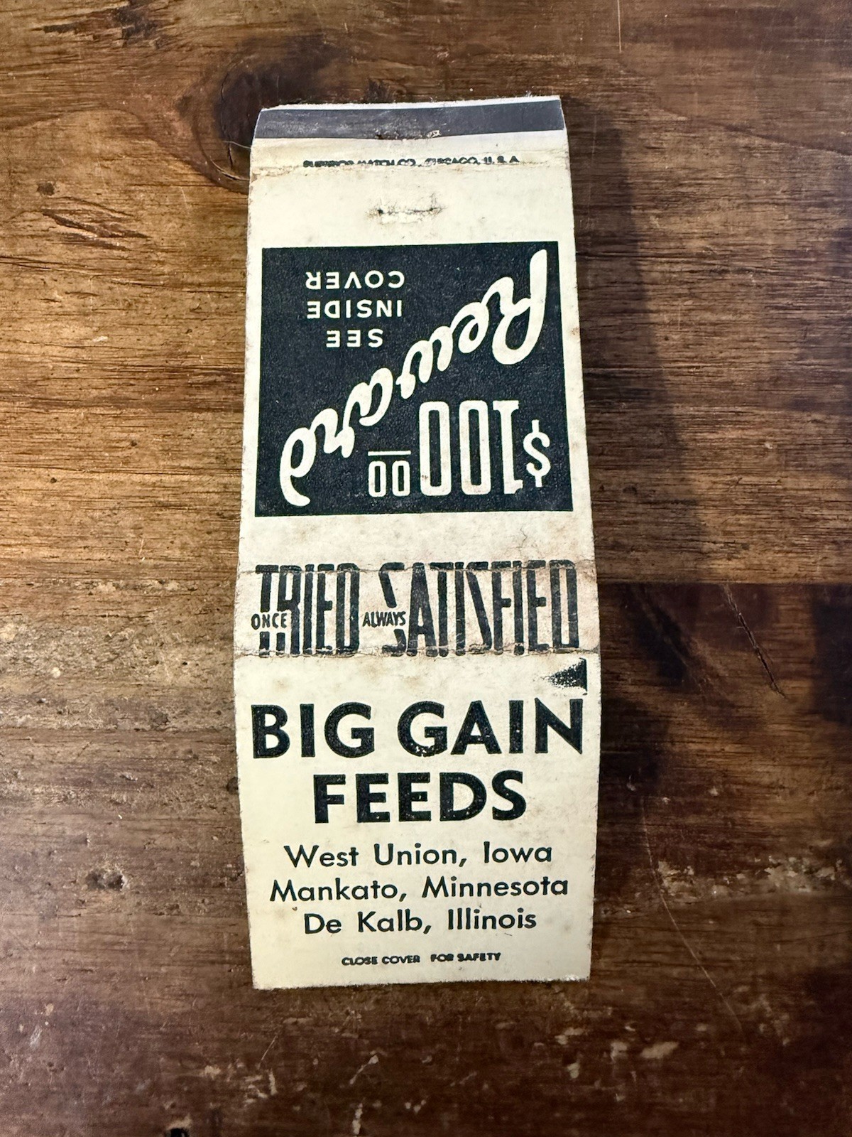 G822 Big Gain Feeds West Union Iowa Mankato Minnesota Vintage Matchbook Cover G822 Big Gain Feeds West Union Iowa Mankato Minnesota Vintage Matchbook Cover