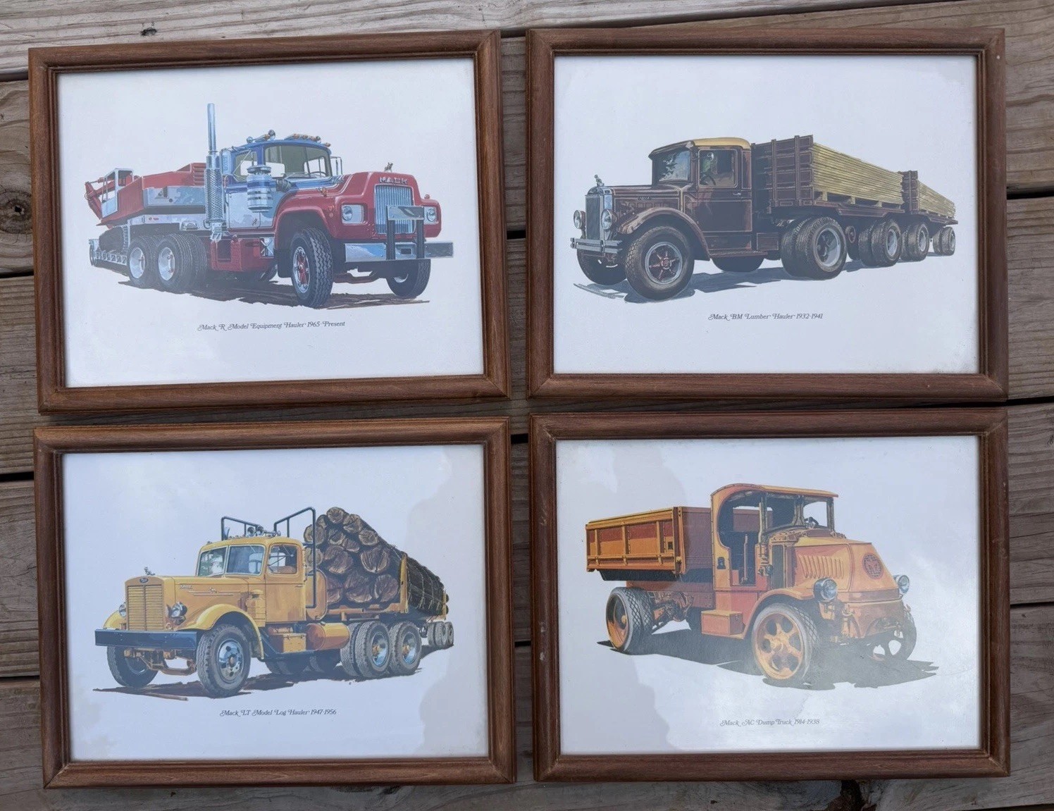 Vintage 1975 Mack Trucks 75th Anniversary Prints Set 4 Framed Truck History