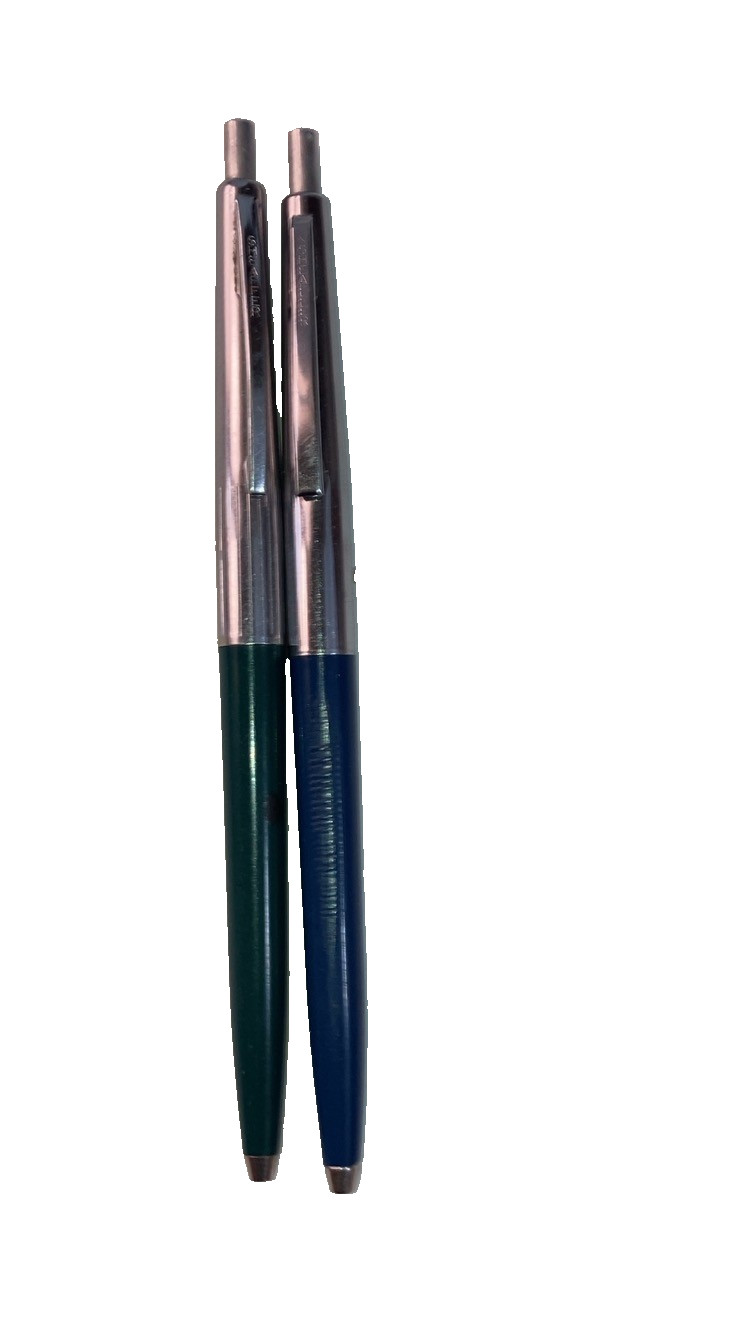 Vintage Sheaffer Safeguard Ballpoint Pen (2) Green Blue Metal Cap 5 5/8 Vintage Sheaffer Safeguard Ballpoint Pen (2) Green Blue Metal Cap 5 5/8