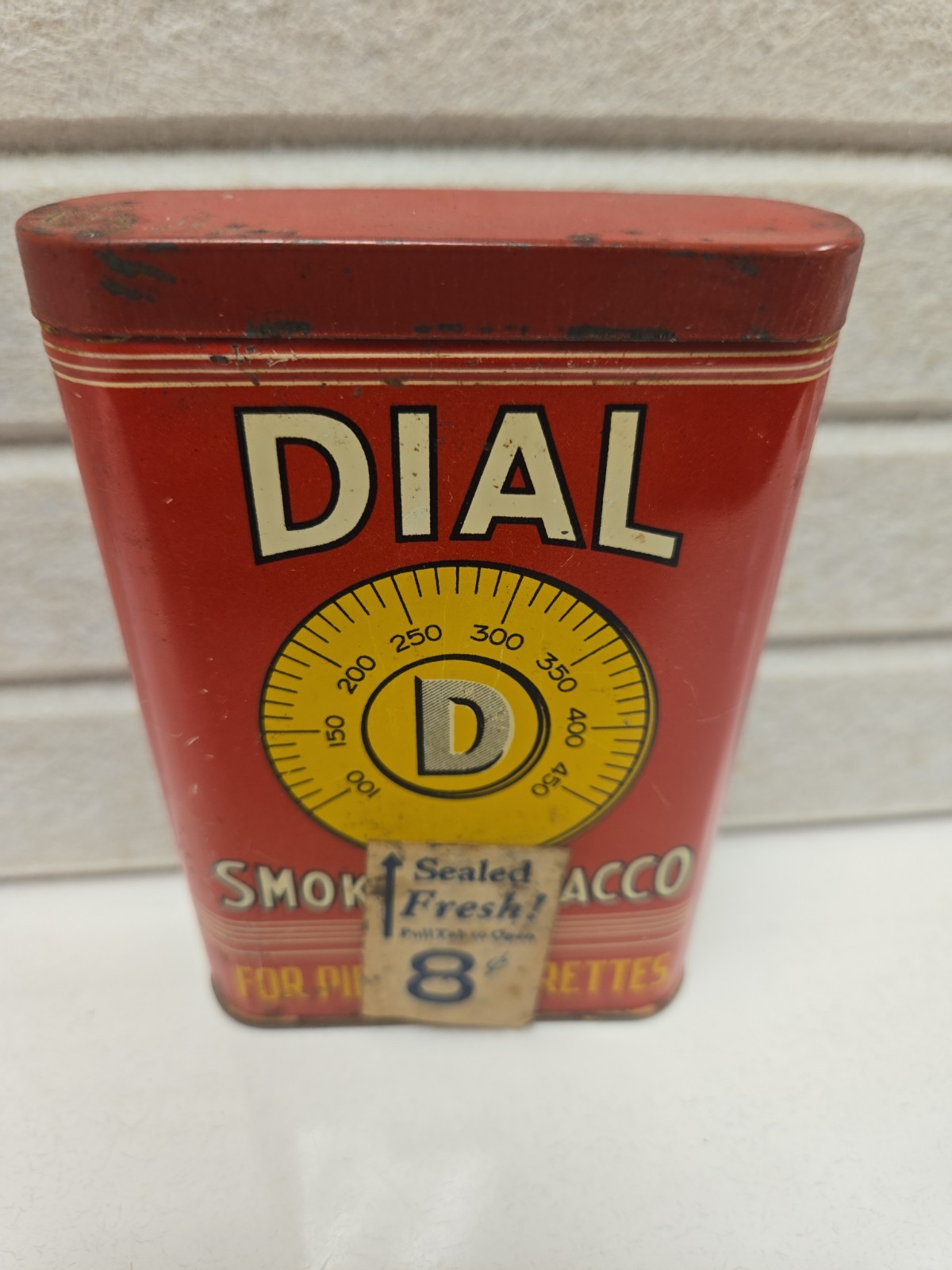 VINTAGE ADVERTISING EMPTY DIAL  VERTICAL  POCKET  TOBACCO TIN