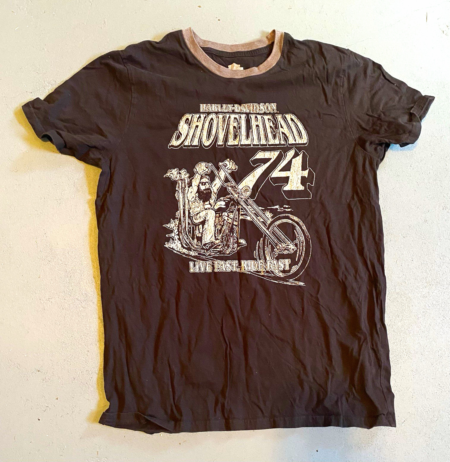 Vintage Harley-Davidson Shovelhead 74 Live Fast Ride Free T-Shirt Black Size XL
