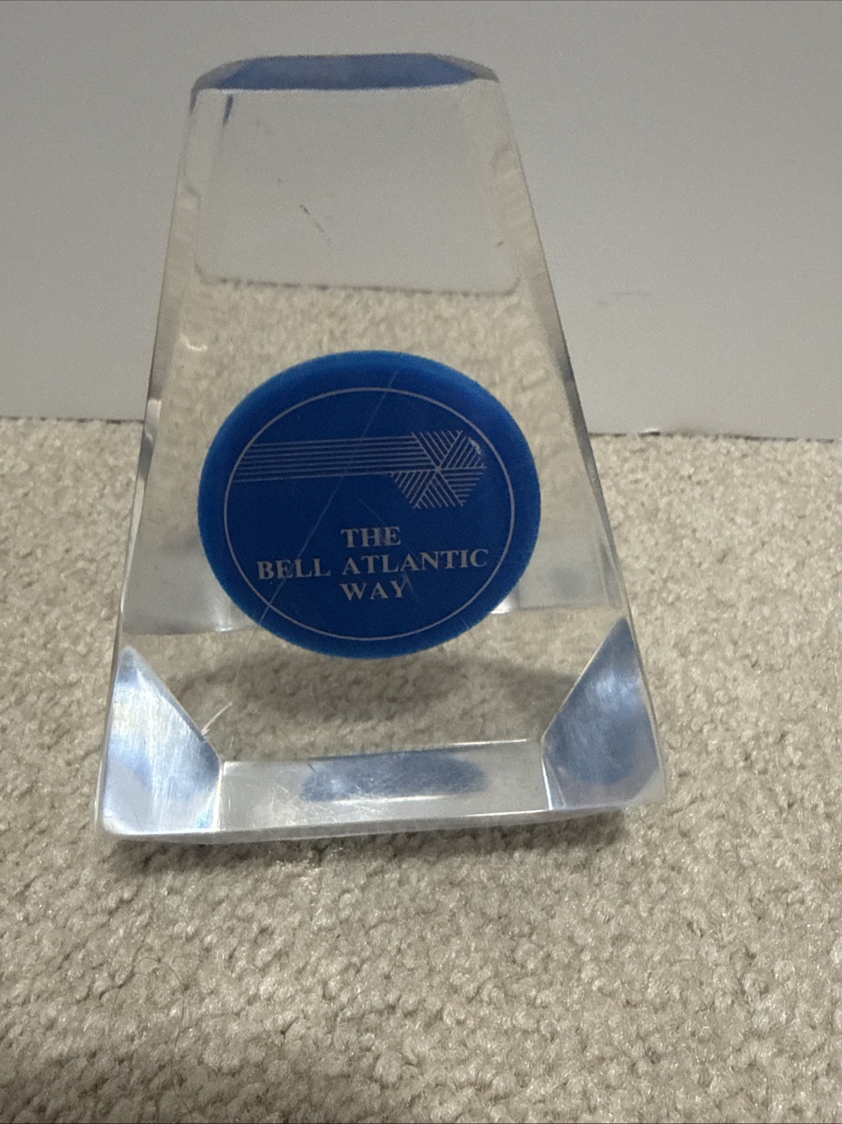 The Bell Atlantic Way Acrylic Lucite Paperweight Pyramid Shape