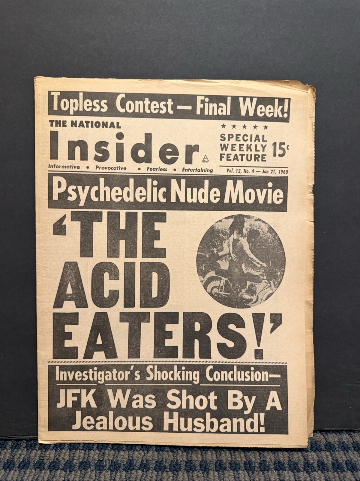 1968 The National Insider Newspaper, Acid Eaters, Psychedelic Nude Movie (VRN10L