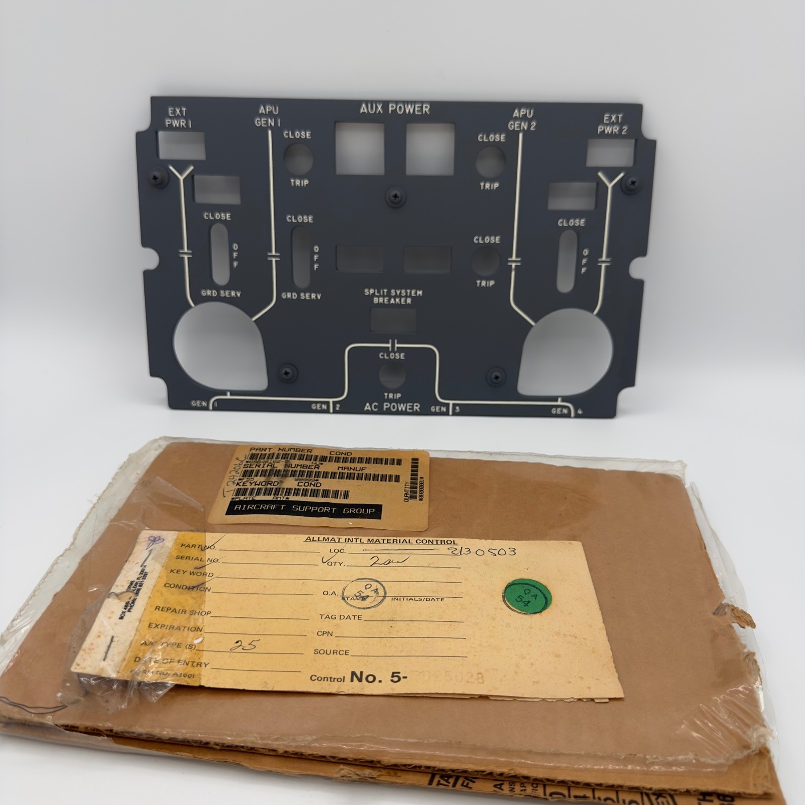 Boeing 747 Flight Engineer AUX Power / AC Panel Plate 69B46162-5 Aviation