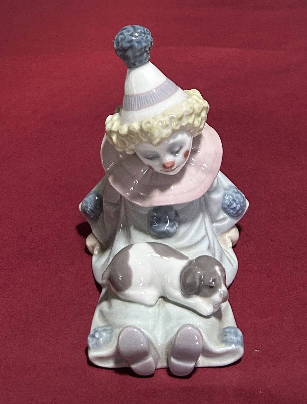Vintage Lladro Spain Pierrot Clown with Puppy Dog on Lap Firurine # 5277 Retired