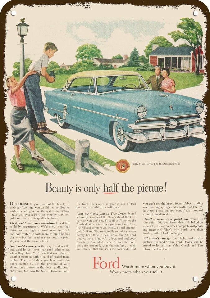 1953 FORD CRESTLINE 2-Door Car Vintage-Look-Edge DECORATIVE REPLICA METAL SIGN 1953 FORD CRESTLINE 2-Door Car Vintage-Look-Edge DECORATIVE REPLICA METAL SIGN